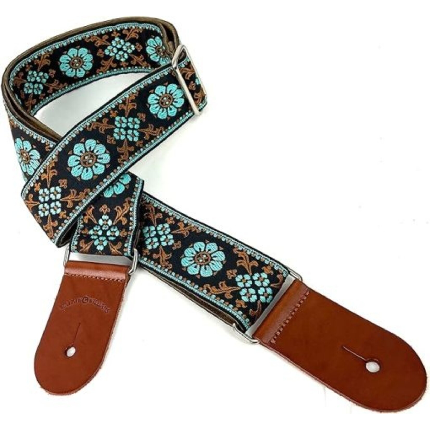 Walker & Williams H-41 Vintage Series Plush Back Aqua Mandala Woven Strap w/Chestnut Ends