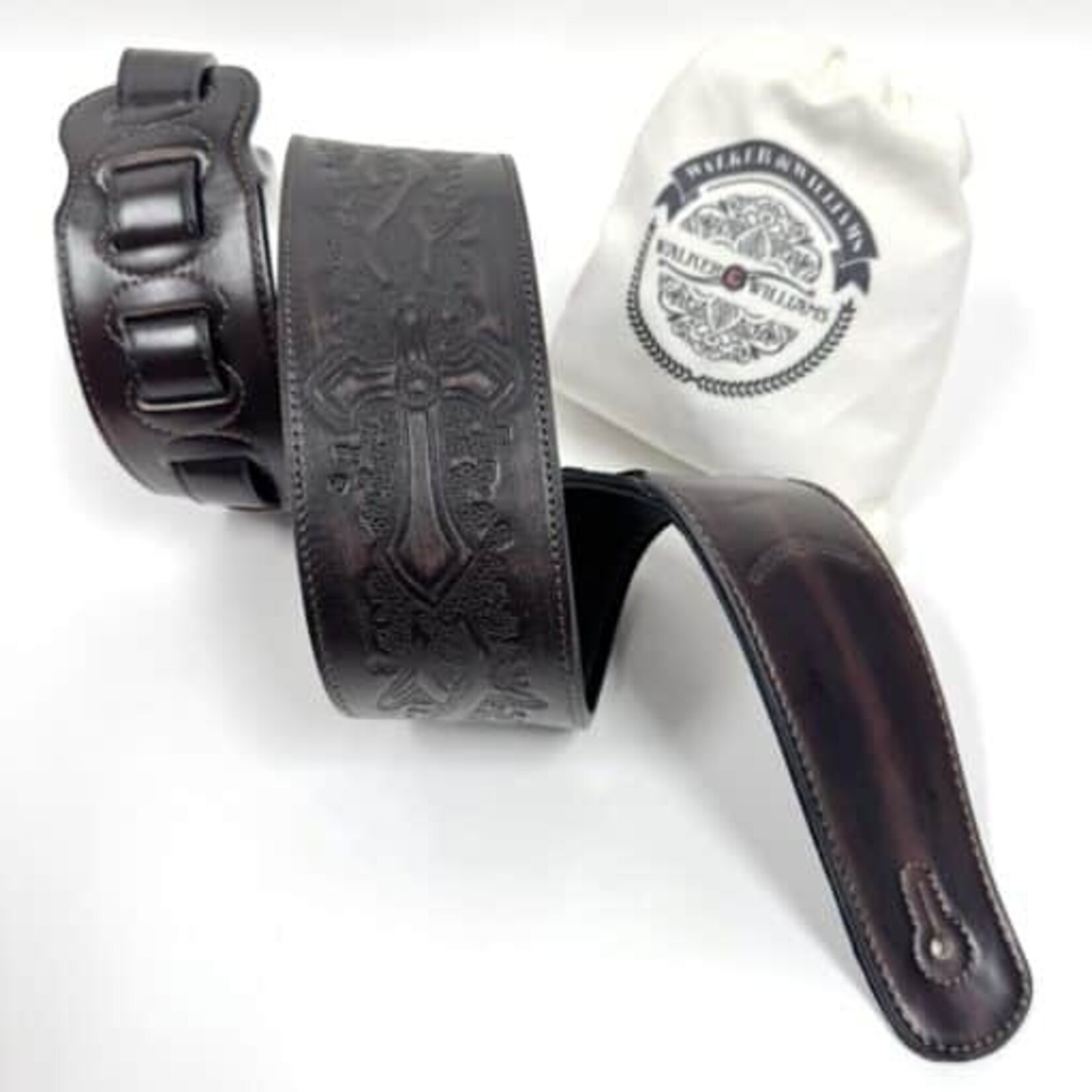 Walker & Williams LIP-05 Matte Copper Carved Leather Spade Cut Strap with Tooled Cross and Thorns