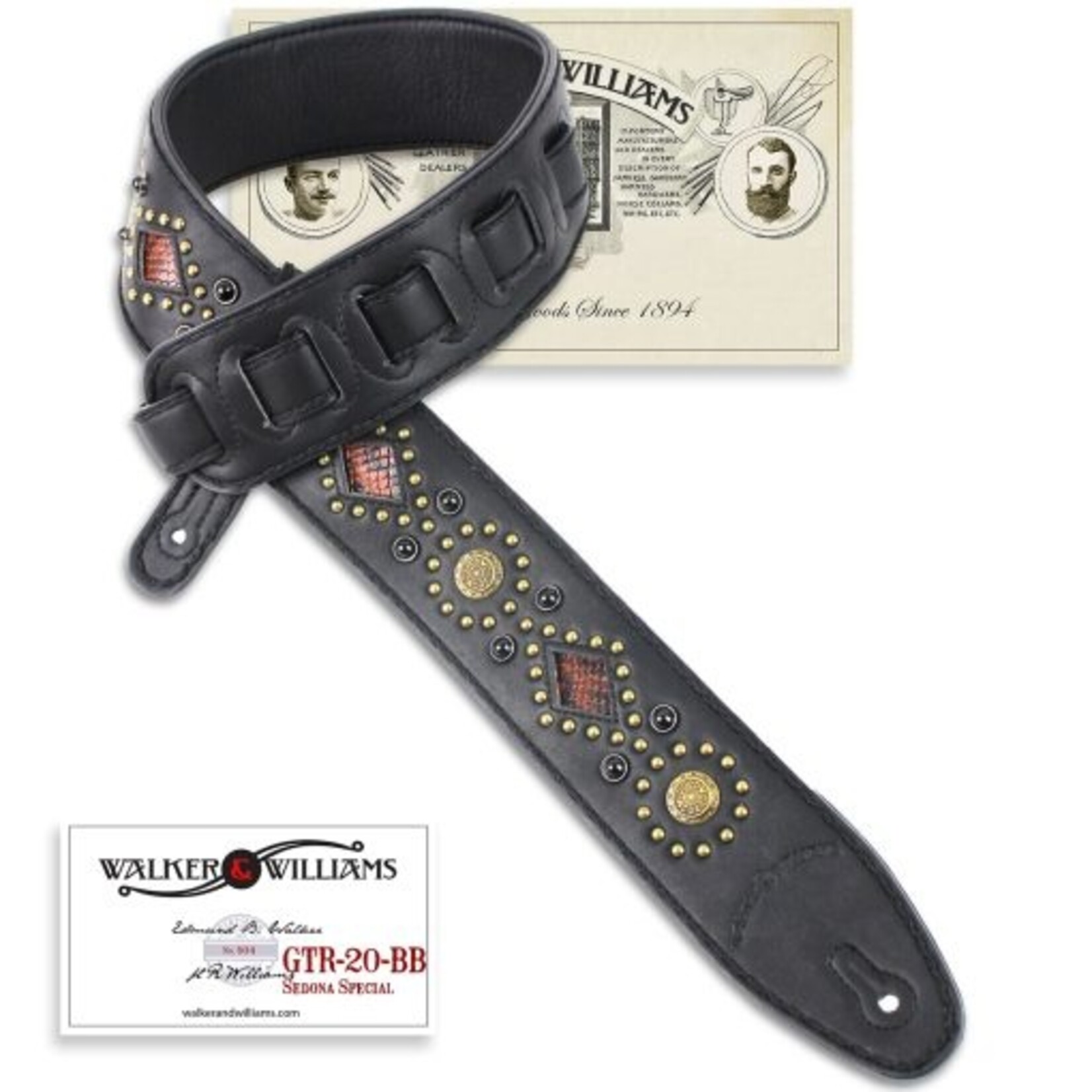 Walker & Williams GTR-20-BB Sedona Special Black Padded Strap With Studs & Rivets