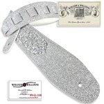 Walker & Williams WW-GL-108 Aria Glow Silver Glitter Bomb Padded Guitar Strap White Glove Leather Back