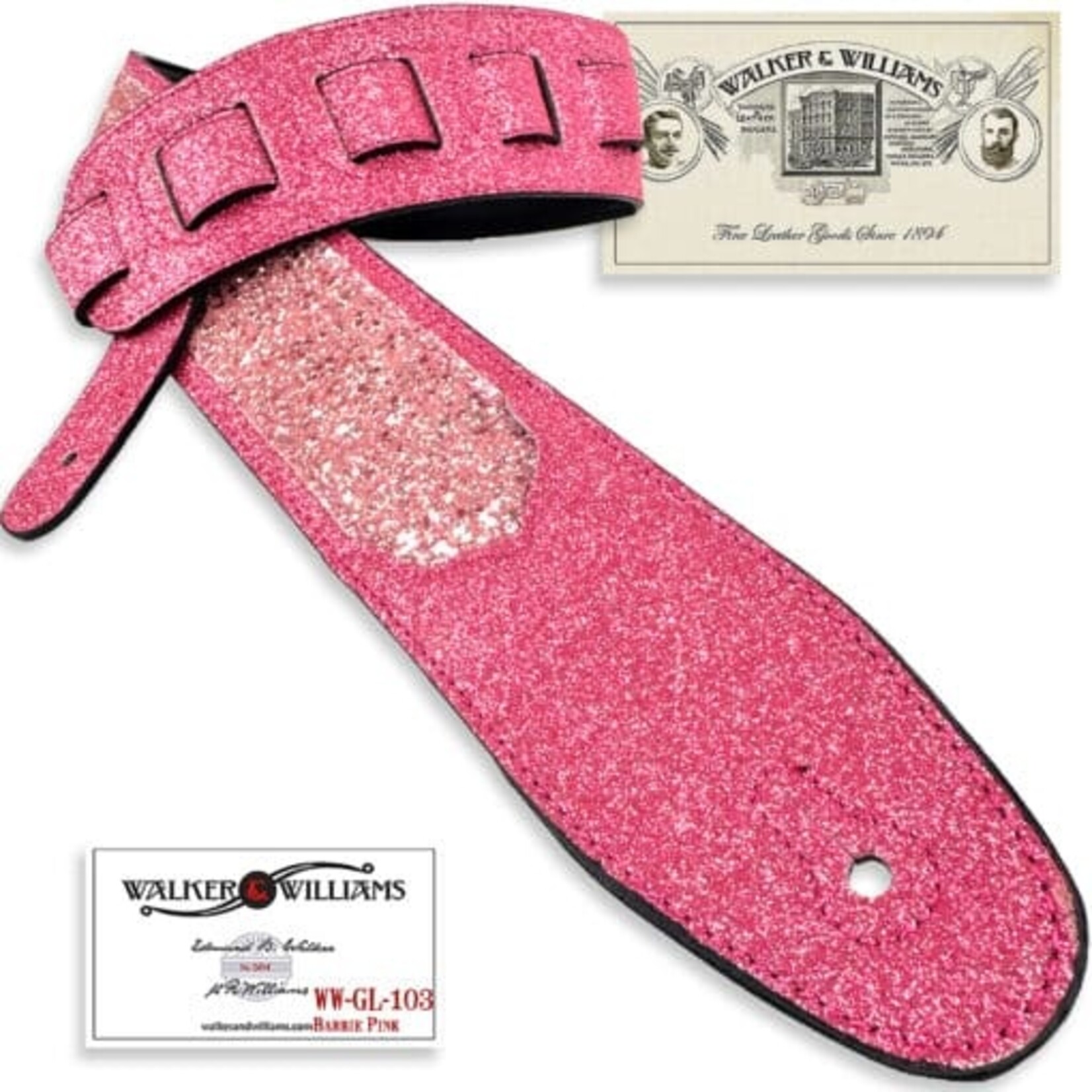 Walker & Williams WW-GL-103 Blush Pink Sparkle Glitter Bomb Padded Guitar Strap With Glove Leather Back