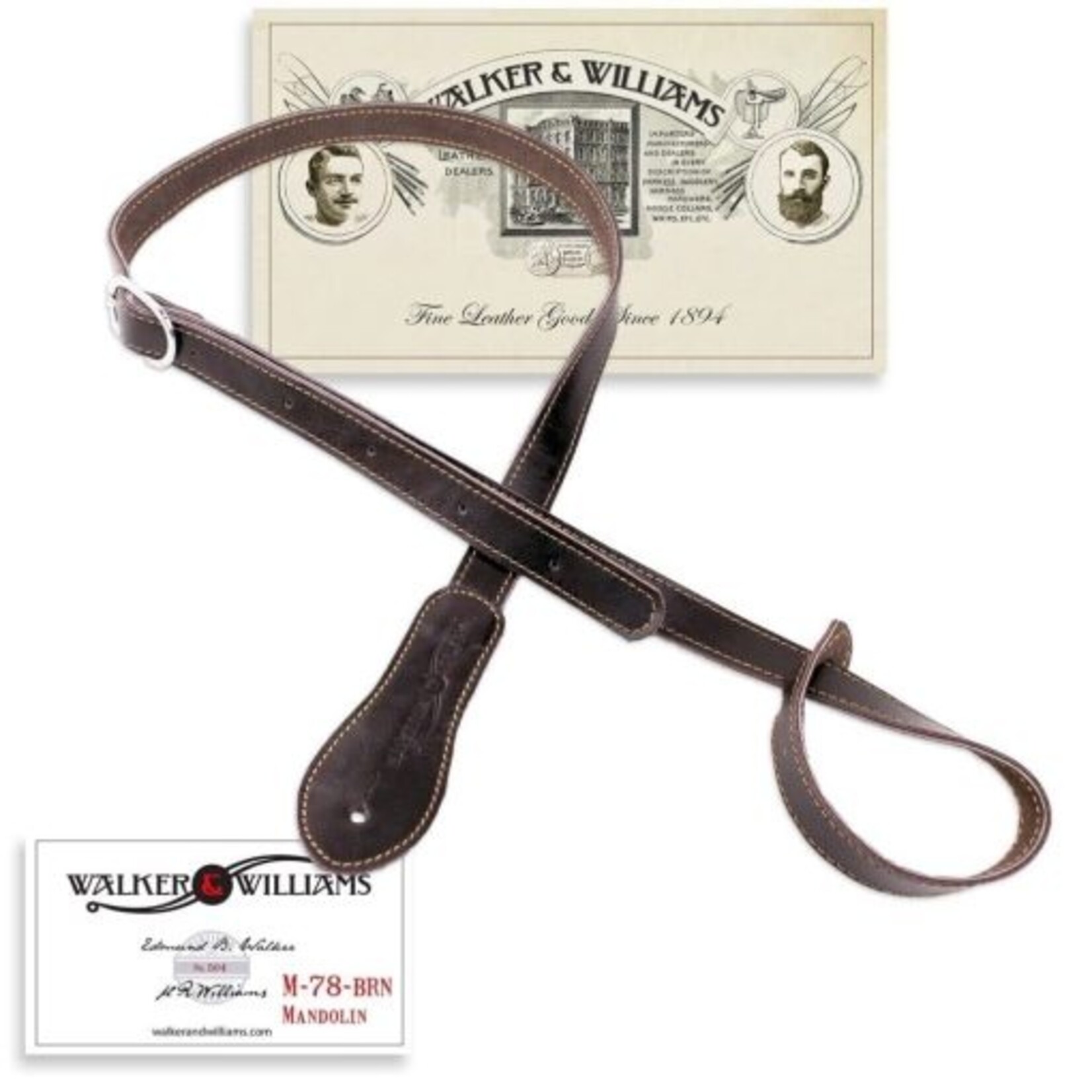 Walker & Williams M-78 Dark Brown Soft Leather Mandolin Mandola Bouzouki Strap