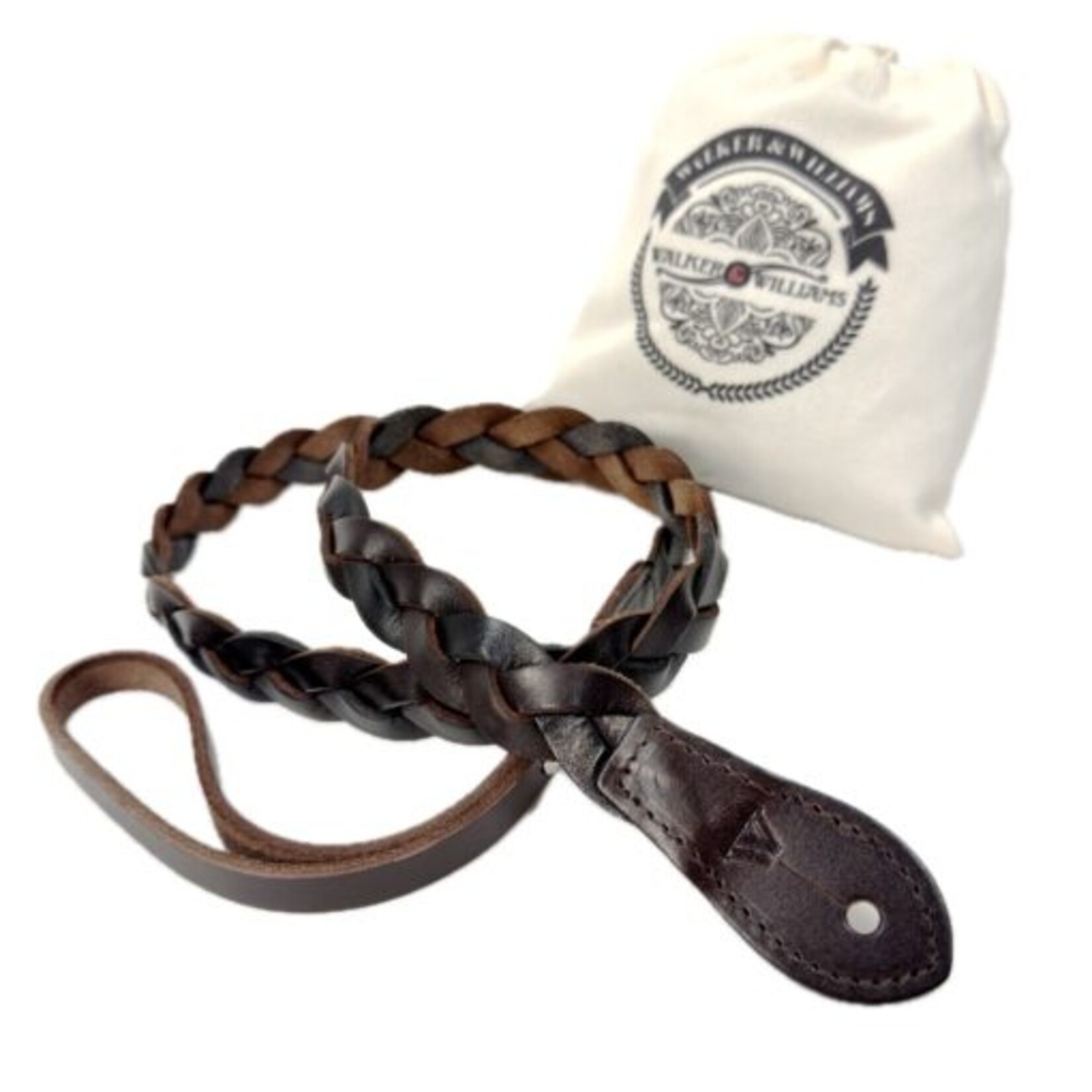 Walker & Williams M-61-CGN/BLK Throwback Series Hickory Brown And Black Grain Leather “Braid” Mandolin Strap