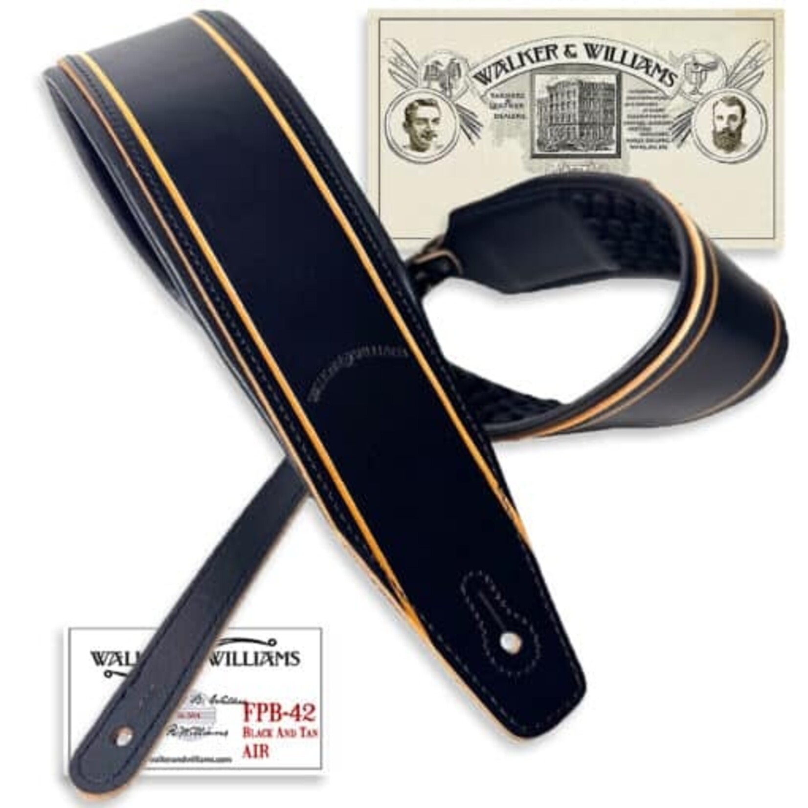 Walker & Williams FPB-42 Super Premium Full Length Grain Leather Air Cell Strap In Black And Tan Finish