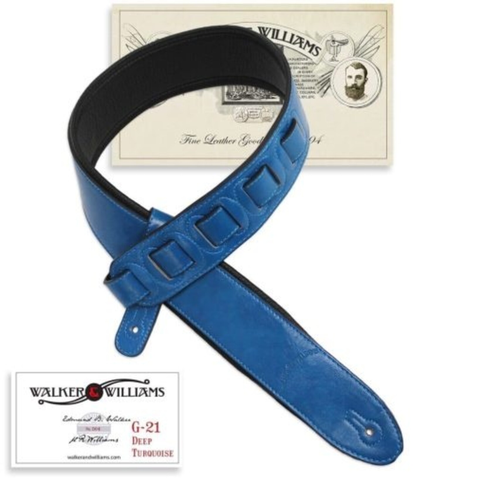 Walker & Williams G-21 Deep Turquoise Blue Strap with Padded Glove Leather Back
