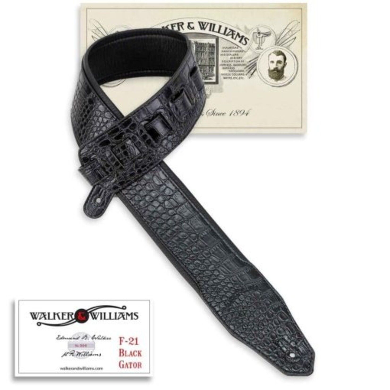Walker & Williams F-21 Black Gator Strap With Padded Glove Leather Back
