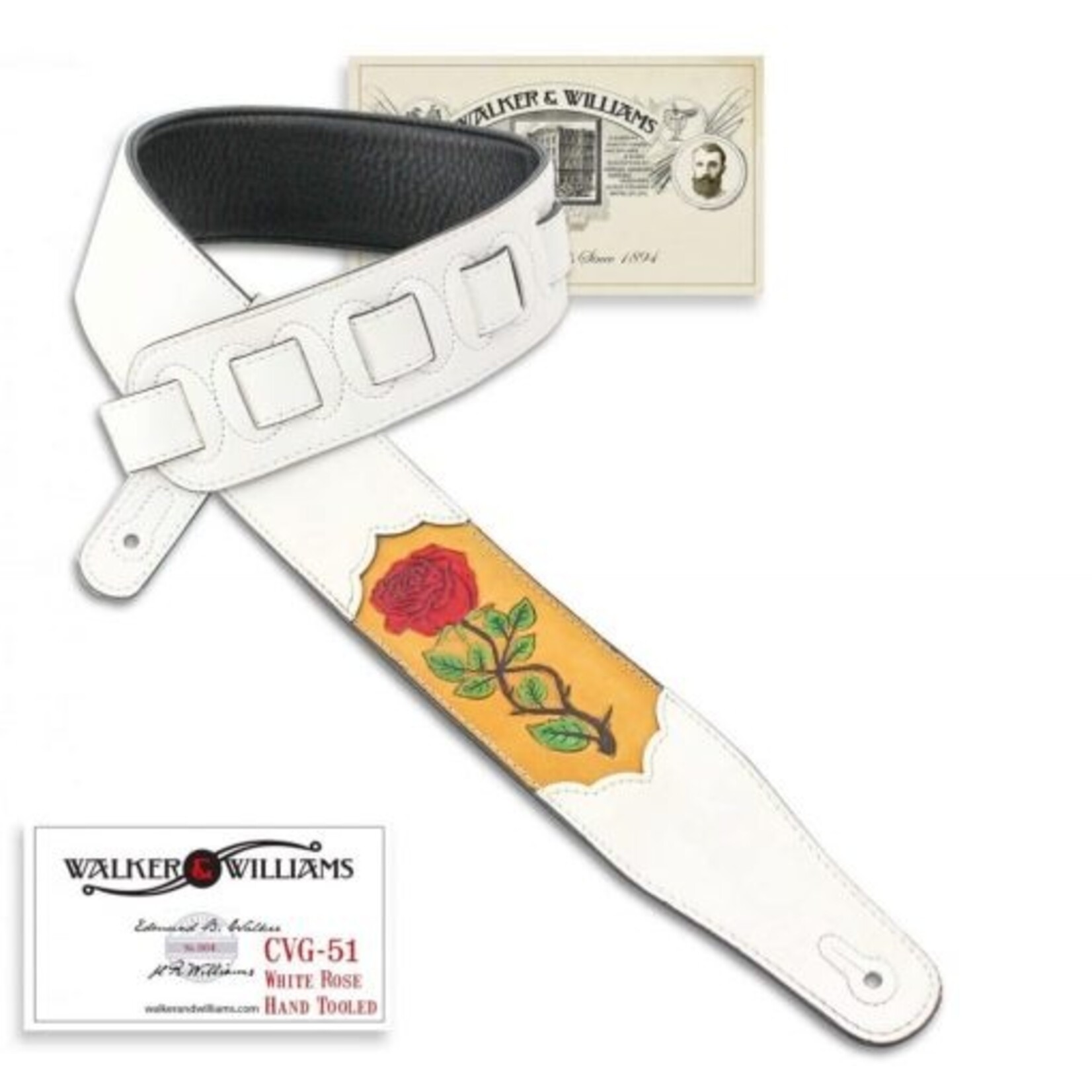 Walker & Williams CVG-51 Hand Tooled White Rose Padded Strap