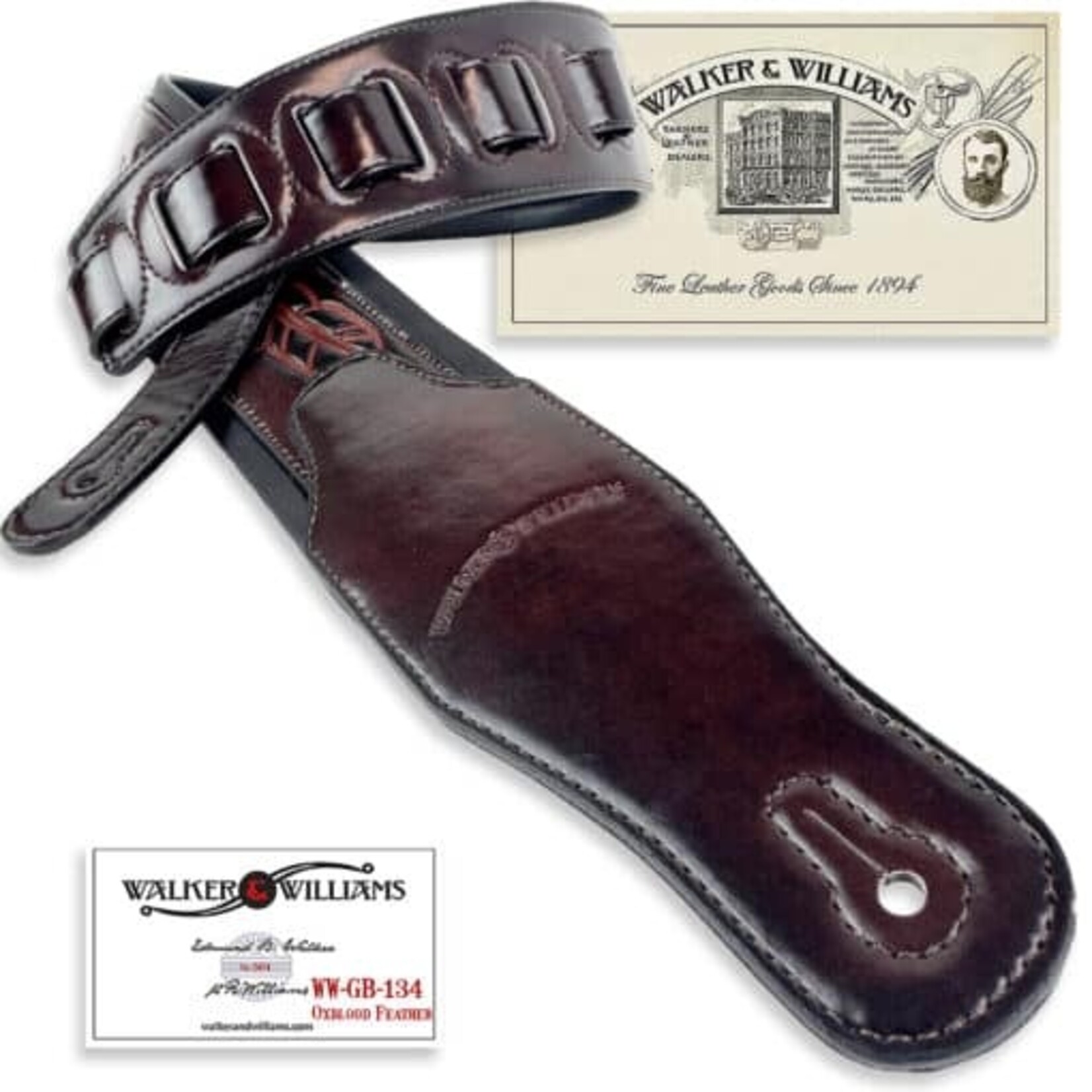 Walker & Williams GB-134 Oxblood Brown Native American Feather Padded Strap