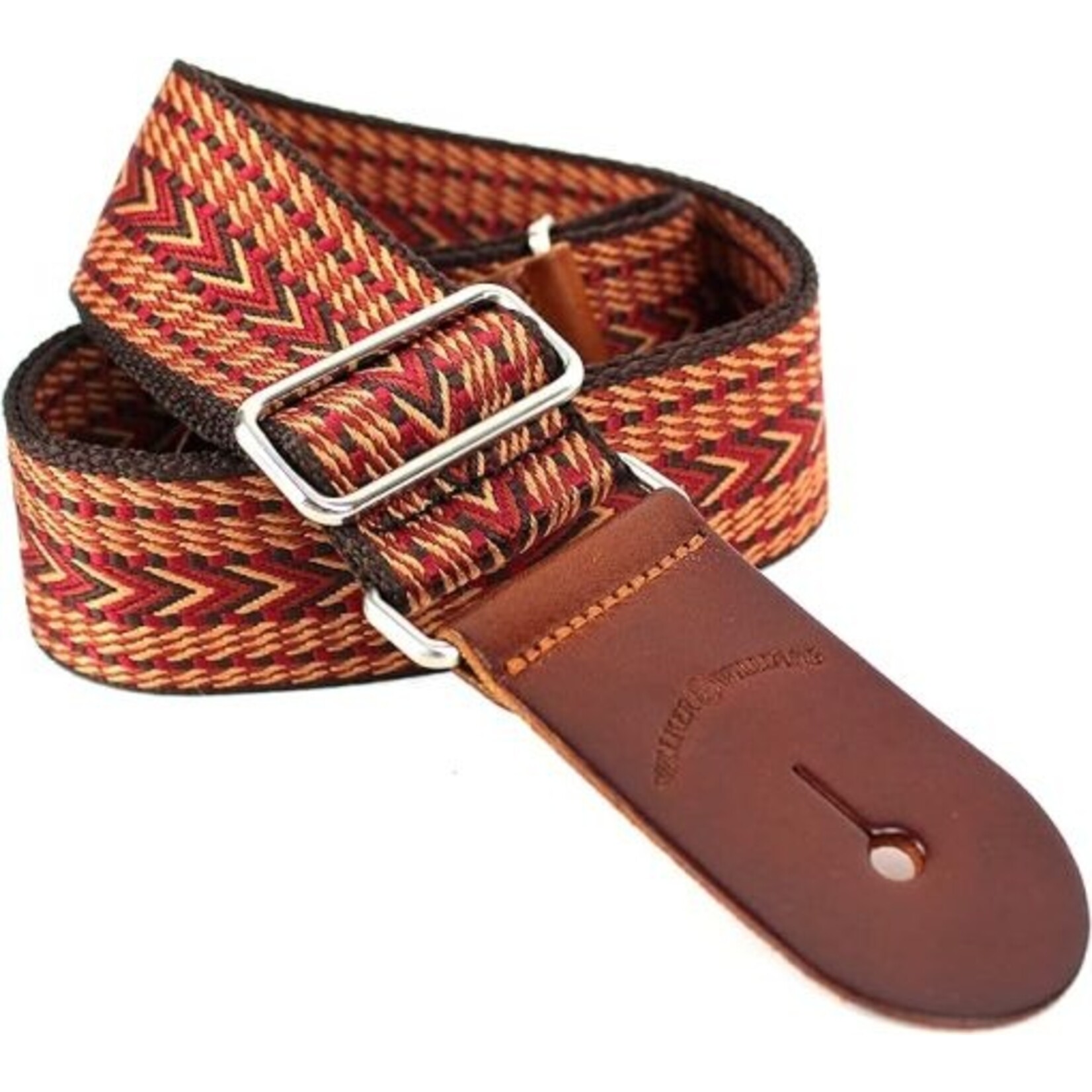 Walker & Williams H-34 Vintage Series Earth Tone Reds Woven Kaleidoscope Strap With Leather Ends