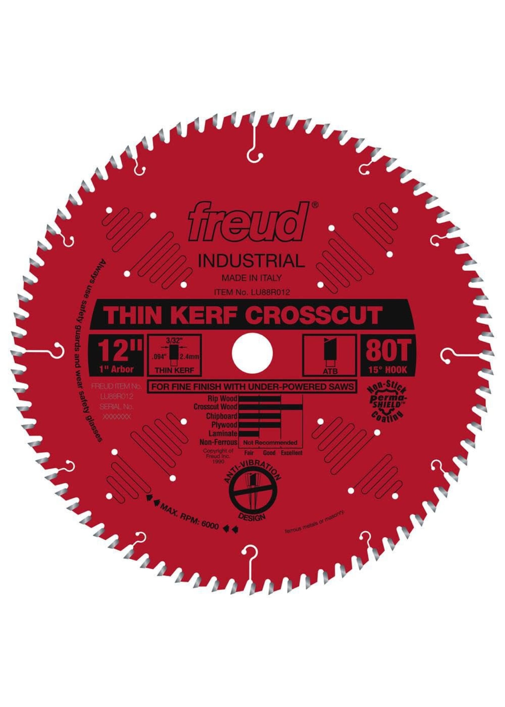Freud/Diablo 12" Thin Kerf Fine Finish Crosscut Blade LU88R012