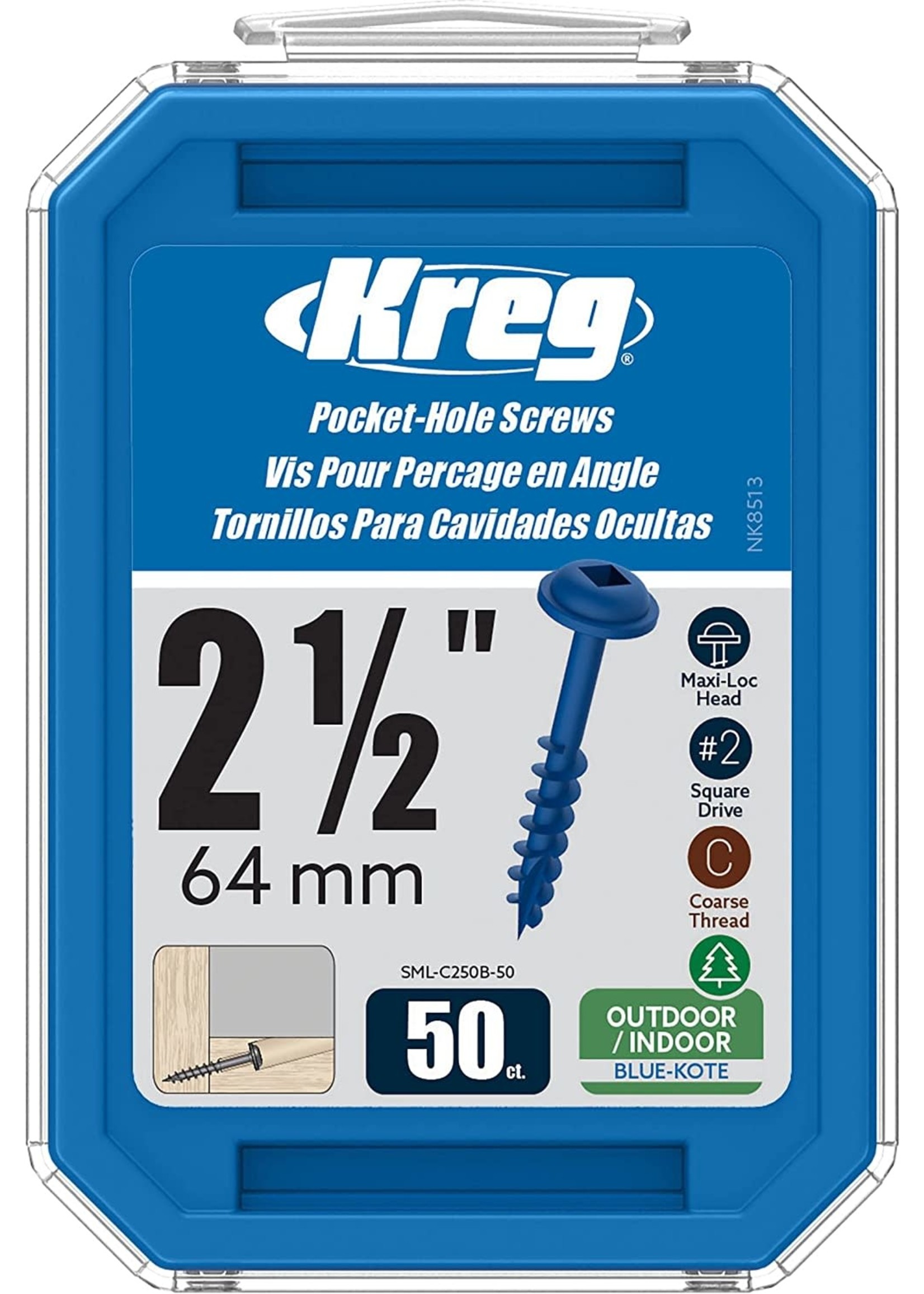 Kreg Kreg Blue-Kote WR Pocket Screws - 2-1/2", #8 Coarse, Washer-Head, 50ct