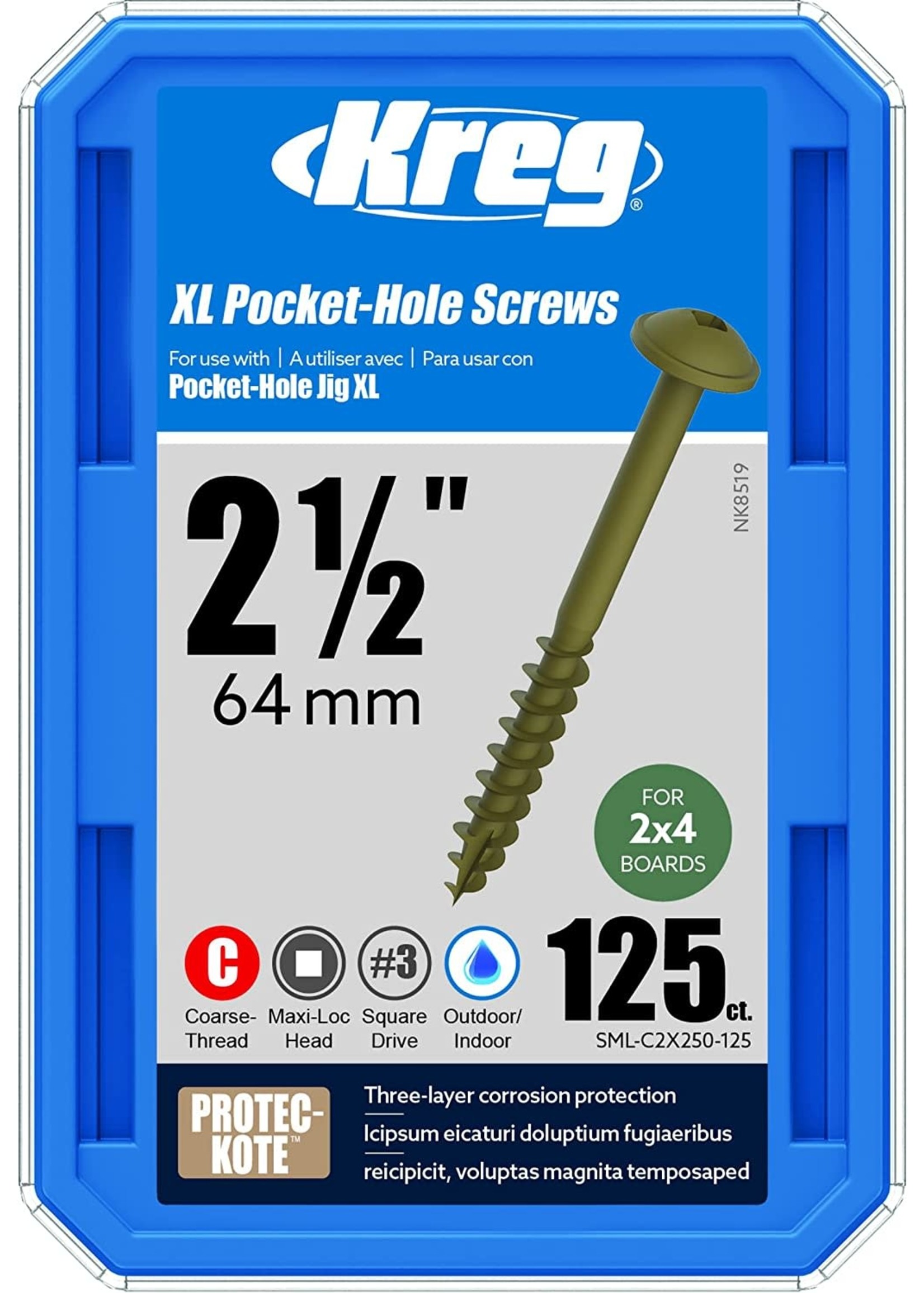 Kreg Kreg HD WR Pocket Screws - 2-1/2", #14 Coarse, Washer-Head, 125ct