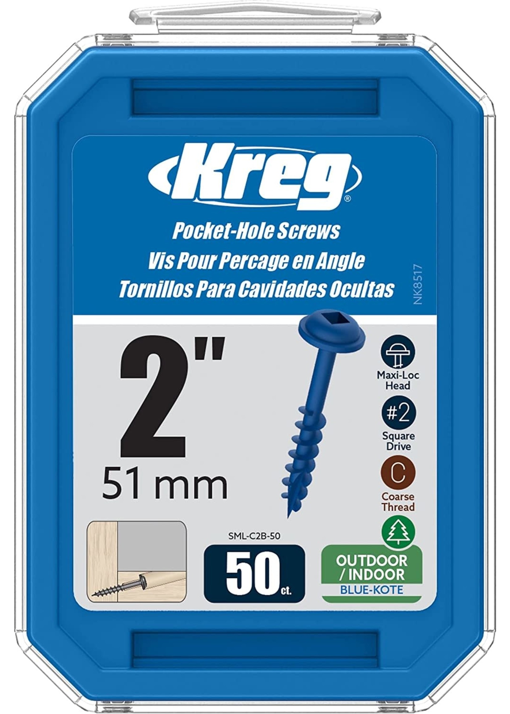 Kreg Kreg Blue-Kote WR Pocket Screws - 2", #8 Coarse, Washer-Head, 50ct