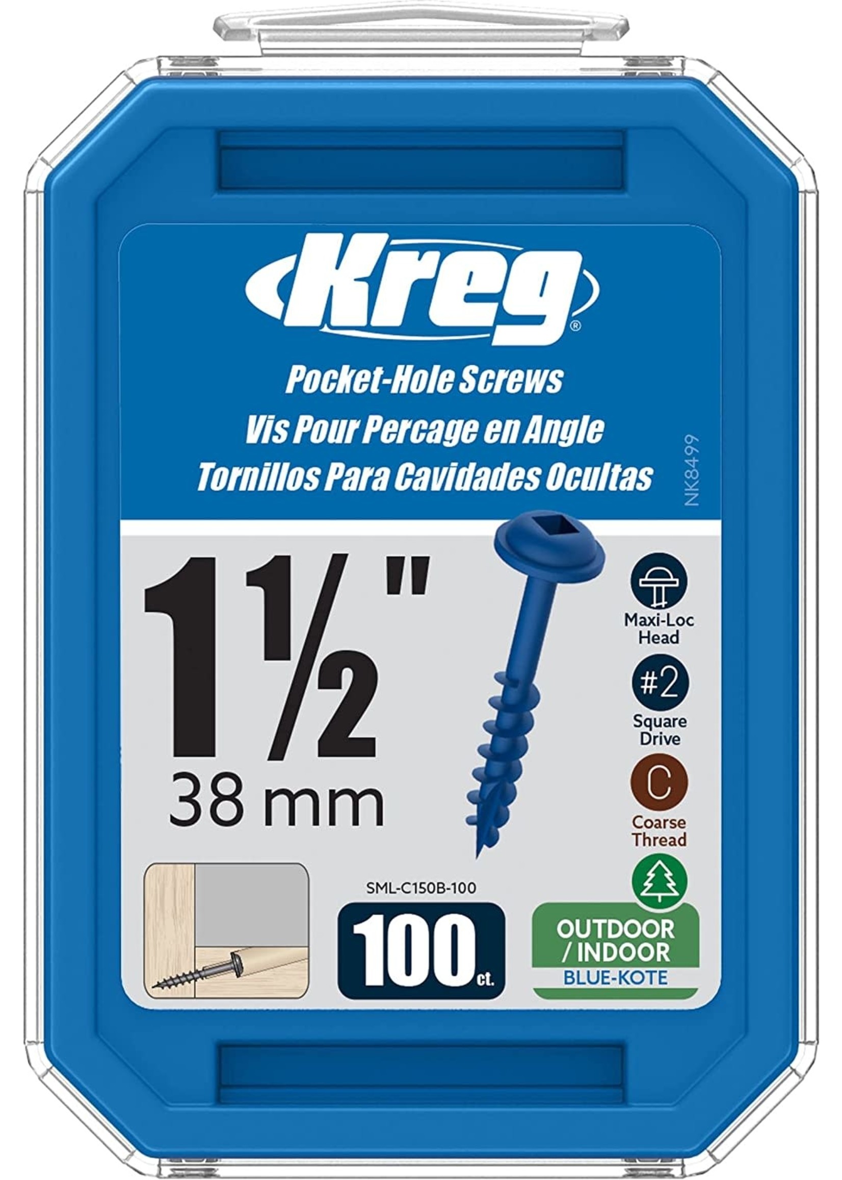 Kreg Kreg Blue-Kote WR Pocket Screws - 1-1/2", #8 Coarse, Washer-Head, 100ct