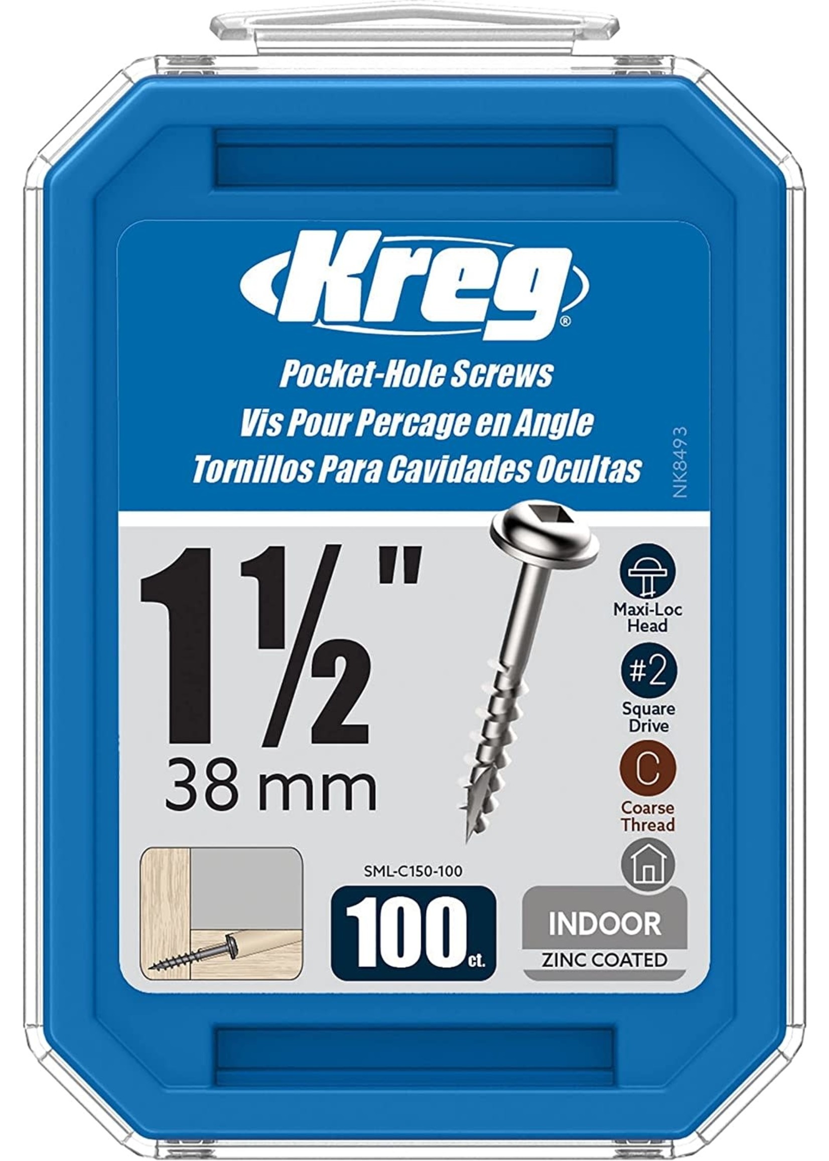 Kreg Kreg Pocket Screws - 1-1/2", #8 Coarse, Washer-Head, 100ct