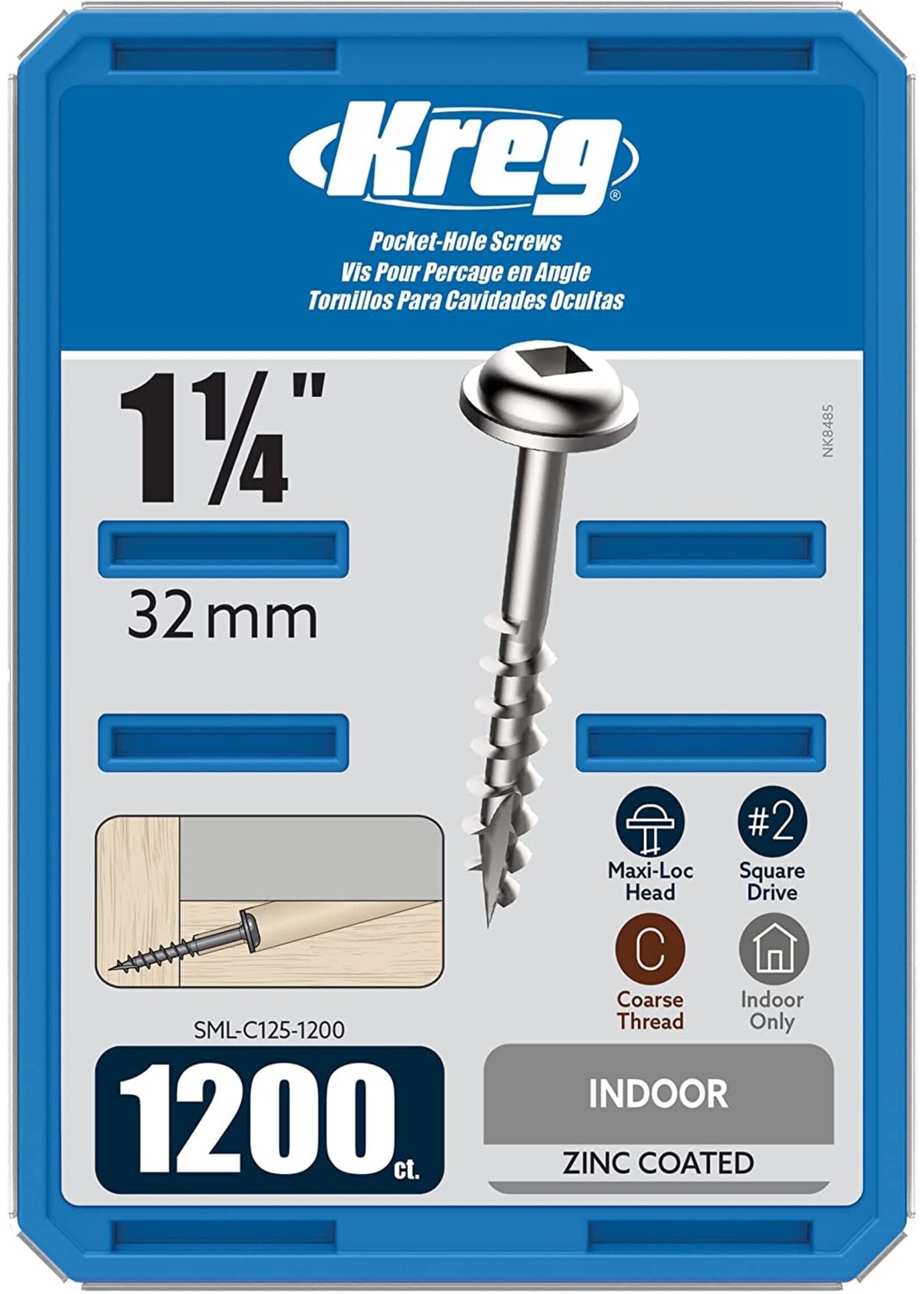 Kreg Kreg Pocket Screws - 1-1/4", #8 Coarse, Washer-Head, 1200ct