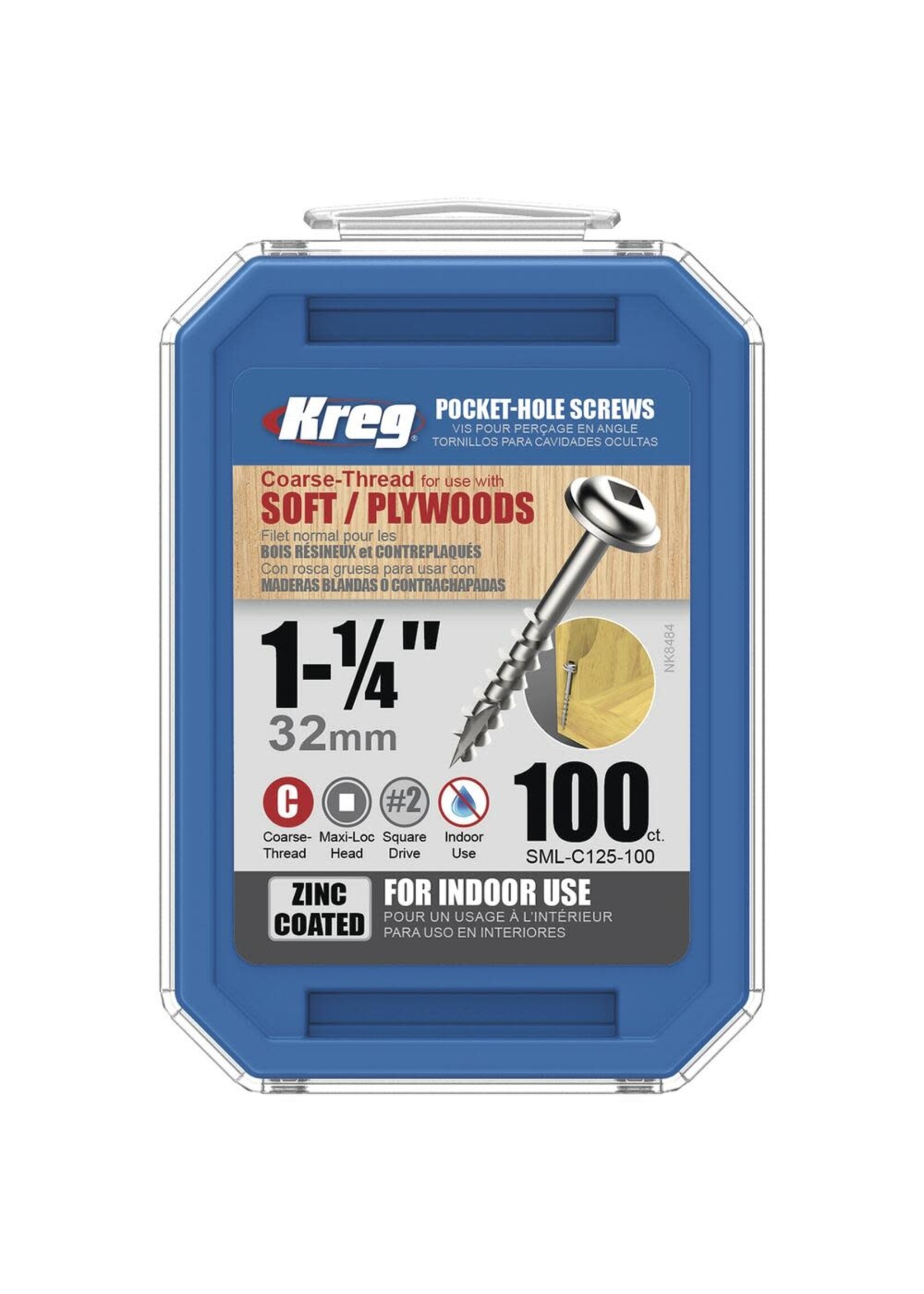Kreg Kreg Pocket Screws - 1-1/4", #8 Coarse, Washer-Head, 100ct
