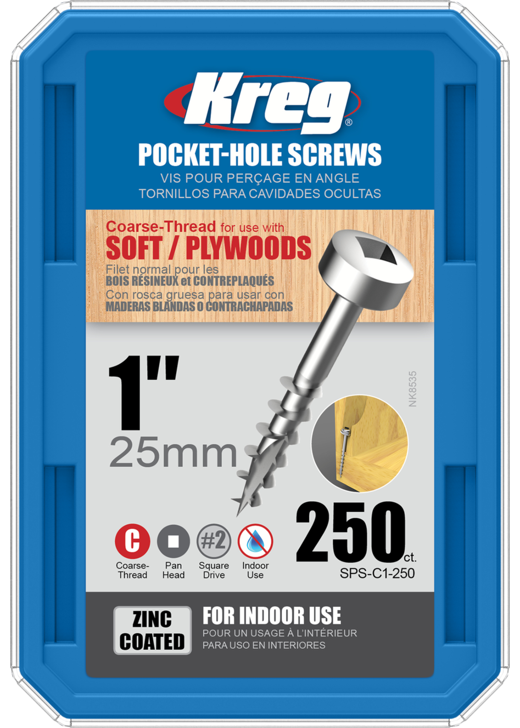 Kreg Kreg Pocket Screws - 1", #7 Coarse, Pan-Head, 250ct