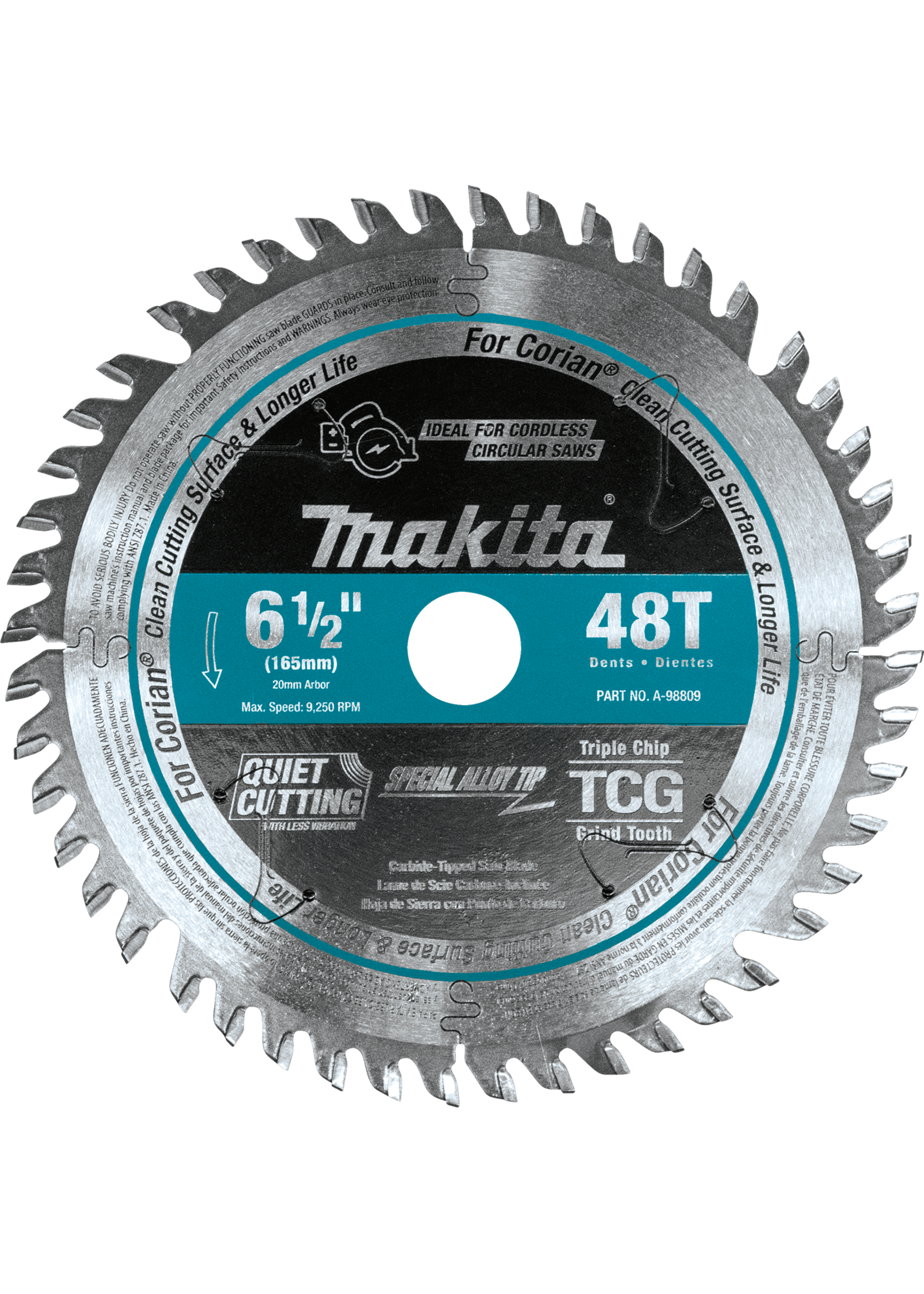 Makita 6-1/2" 48T Carbide-Tipped Cordless Plunge Saw Blade, Corian®