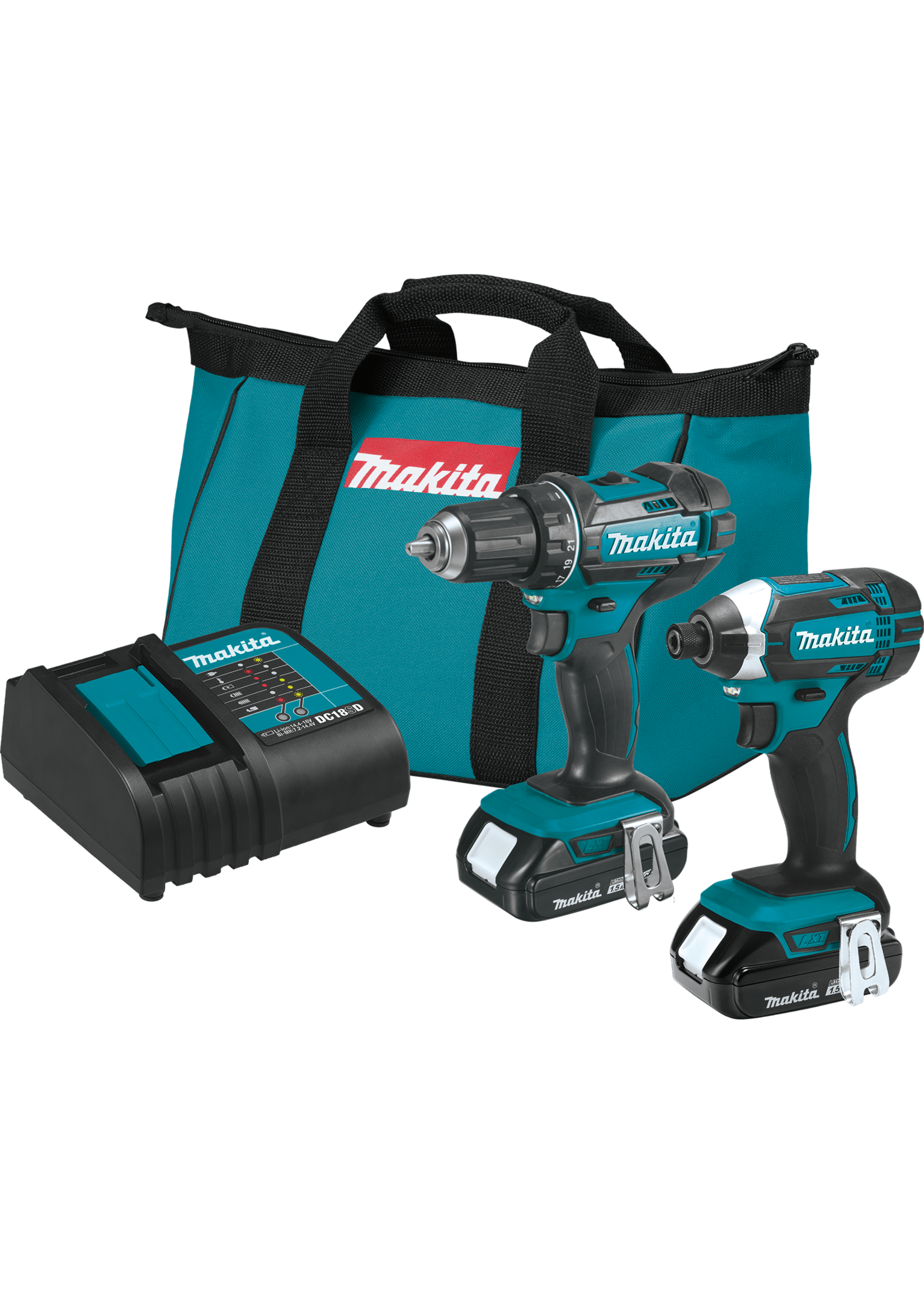 Makita 18V LXT® Lithium-Ion Compact Cordless 2 Pc. Combo Kit, XFD10Z, XDT11Z, bag (1.5Ah)
