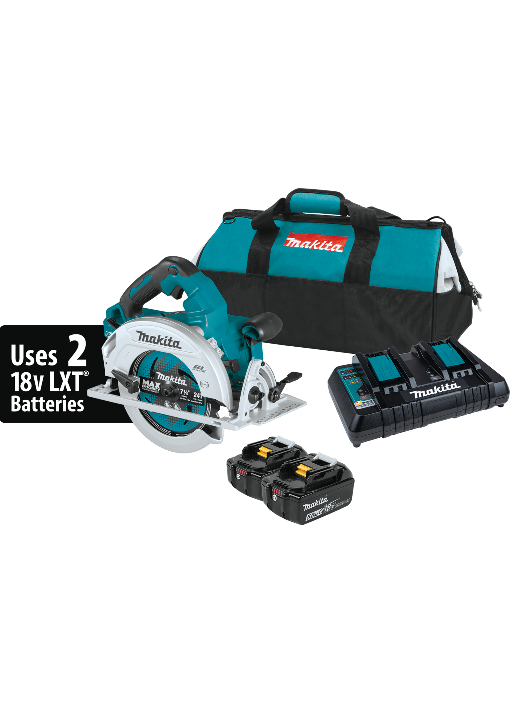 Makita 36V (18V X2) LXT® Brushless 7-1/4" Circular Saw Kit, blade right, dual port charger, bag (5.0Ah)