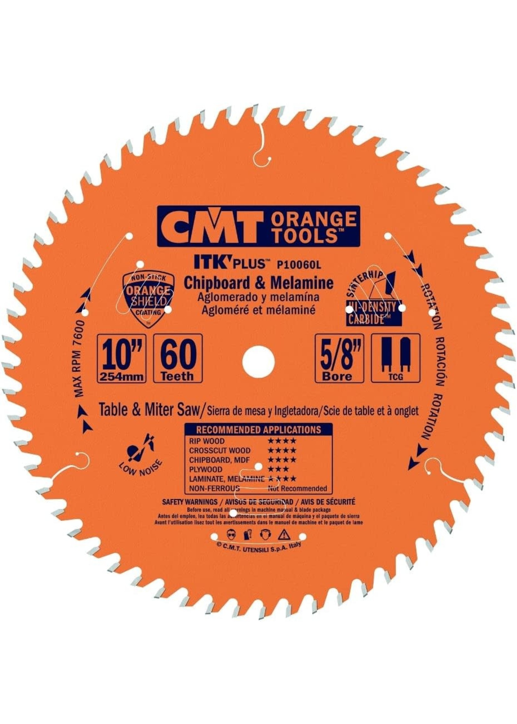 CMT P10060L CMT ITK plus 10” chipboard and melamine blade 60 teeth 5/8 arbor triple chip
