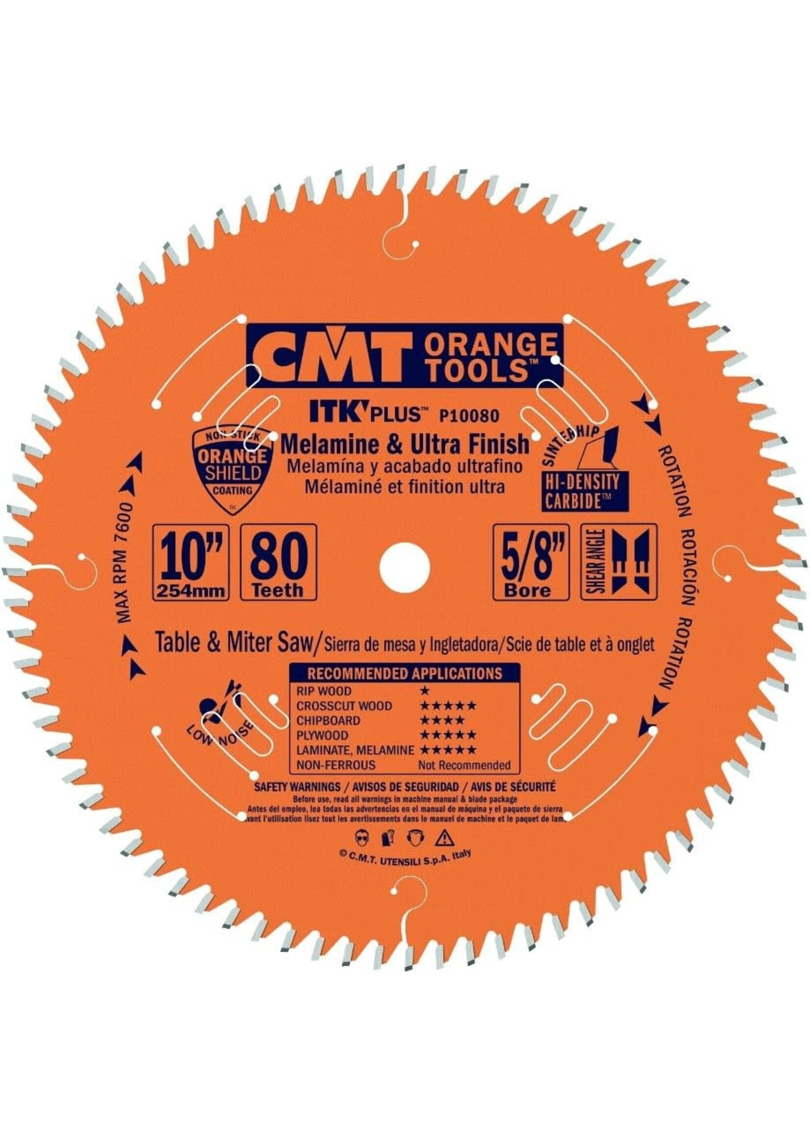 CMT P10080 CMT ITK plus 10” melamine and ultra finish saw blade 80 teeth 5/8 arbor