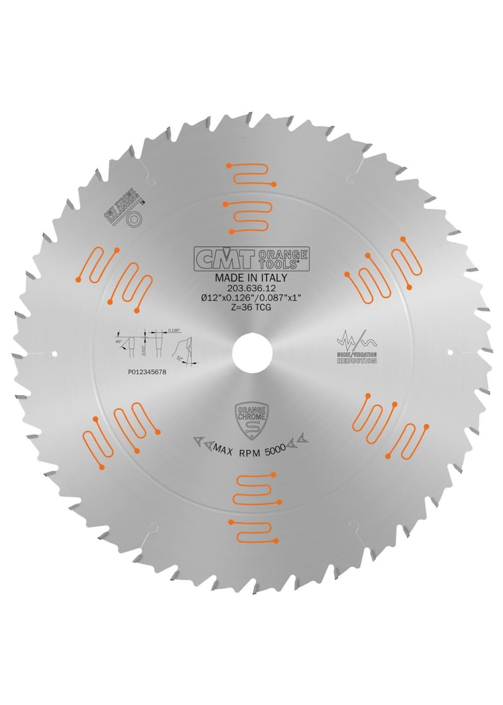 CMT 203.636.12 GLUE LINE RIPPING BLADE CHROME 12x0.126/0.088x1inch T36 TCG