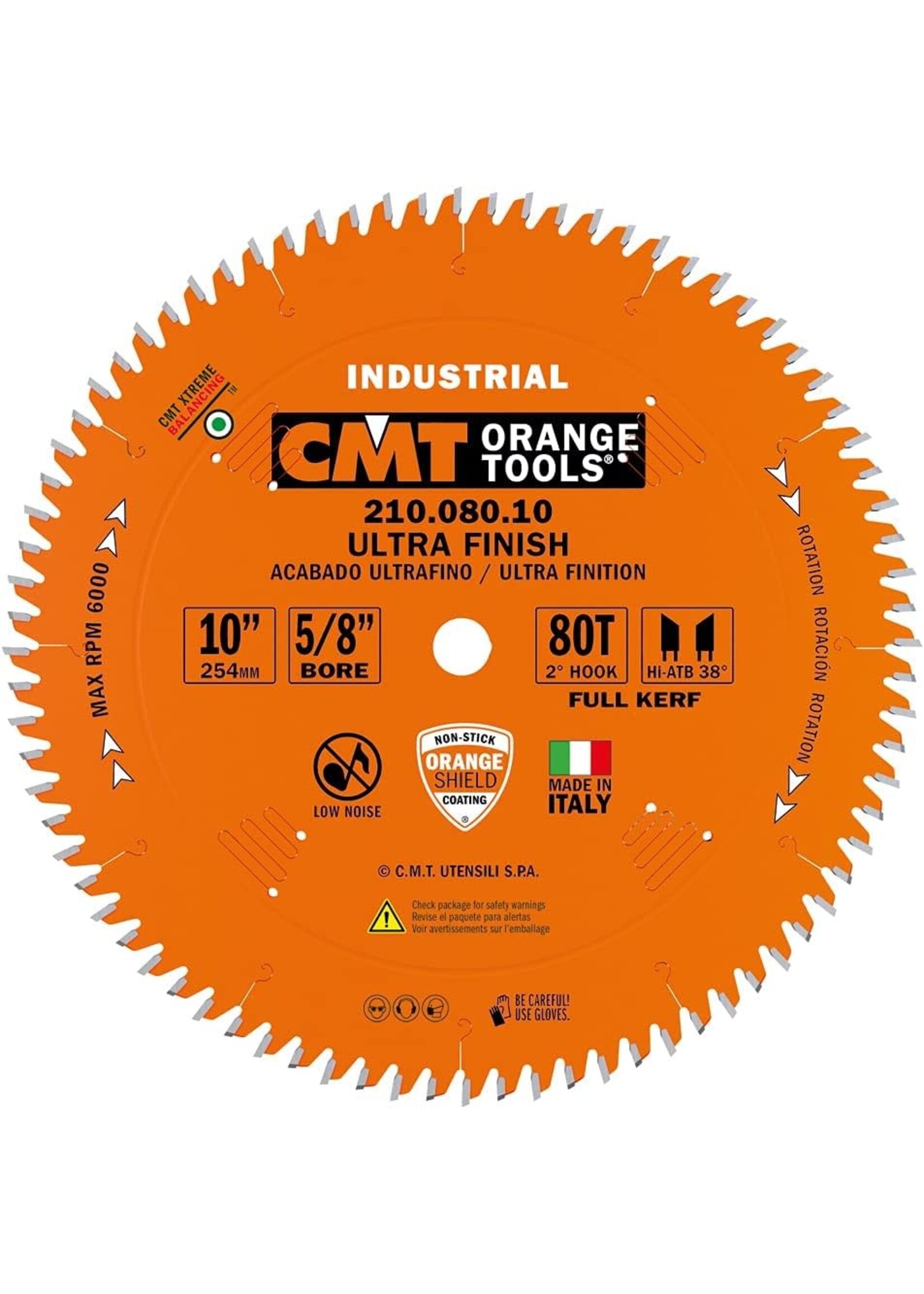 CMT 210.080.10 MELAMINE & FINE CUT 10x0.126/0.087x5/8inch T=80 HiATB 38°