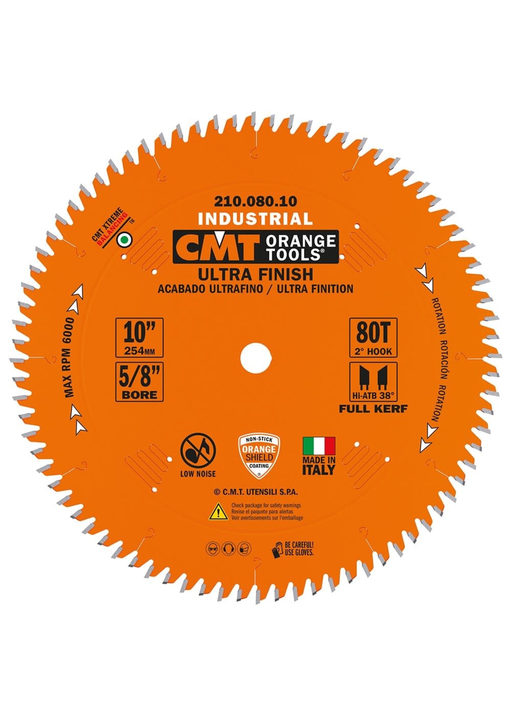 CMT 210.080.10 MELAMINE & FINE CUT 10x0.126/0.087x5/8inch T=80 HiATB 38°