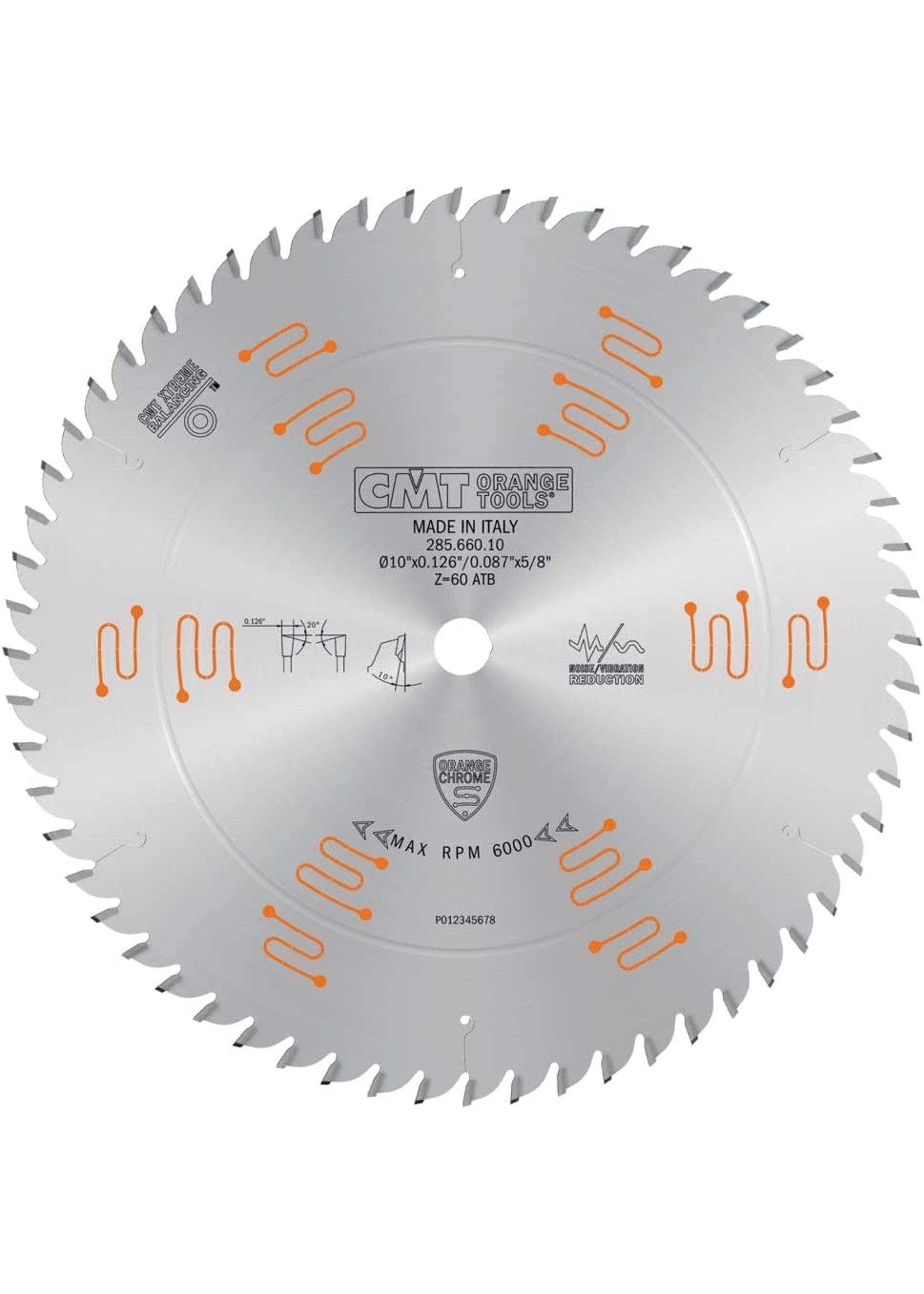 CMT 285.660.10 SAW BLADE HW 10"x0.126"/0.088"x5/8" Z60 HiATB 20° (CHROME)