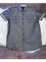 Men's Solid Black Short Sleeve Button Shirt