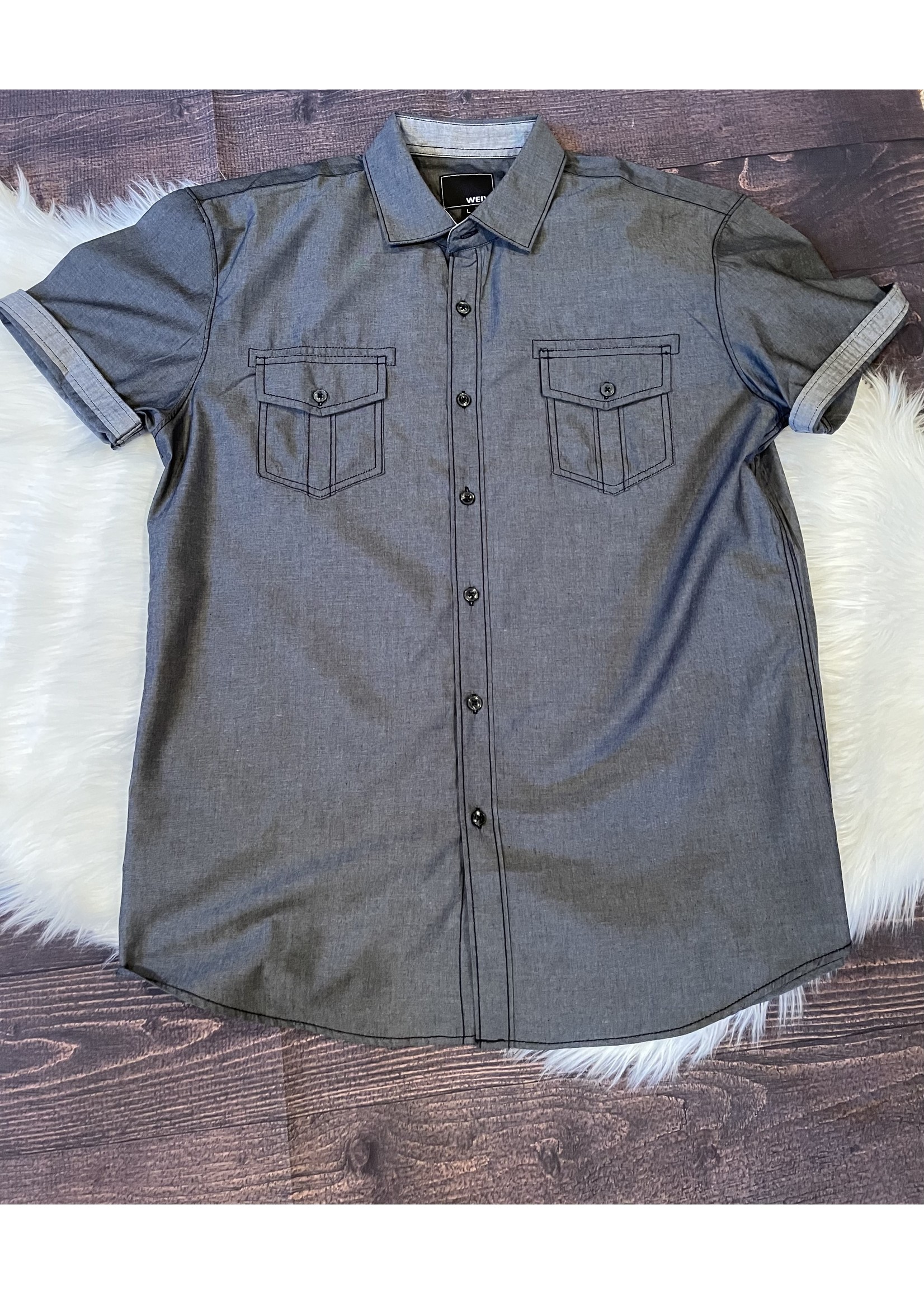 Men's Solid Black Short Sleeve Button Shirt