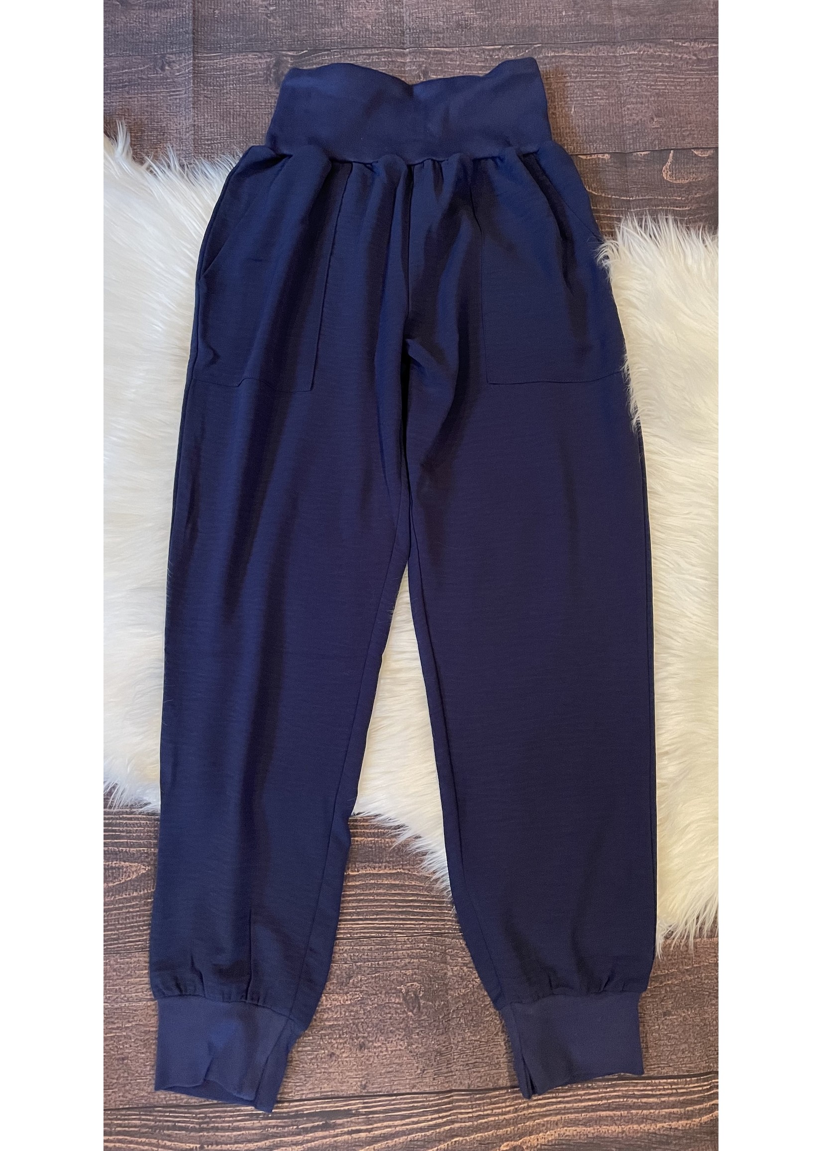 Navy High Waist Joggers with Pockets - Sweet Water Boutique