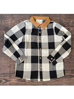 Boys Black and White Plaid with Brown Collar
