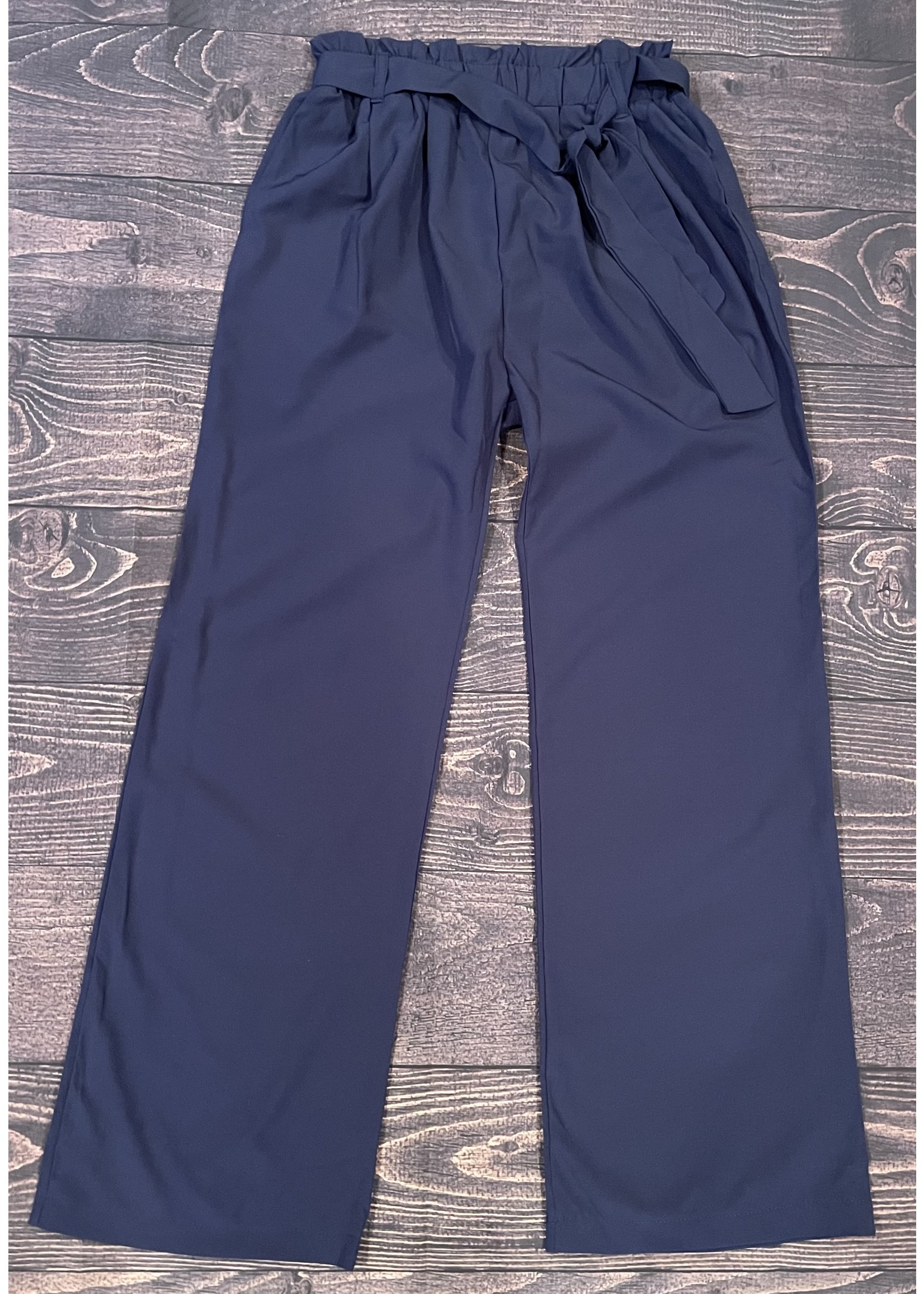Girls Navy Blue Bag Pants with Tie Belt