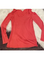 Coral Criss Cross Cold Shoulder Long Sleeve Top