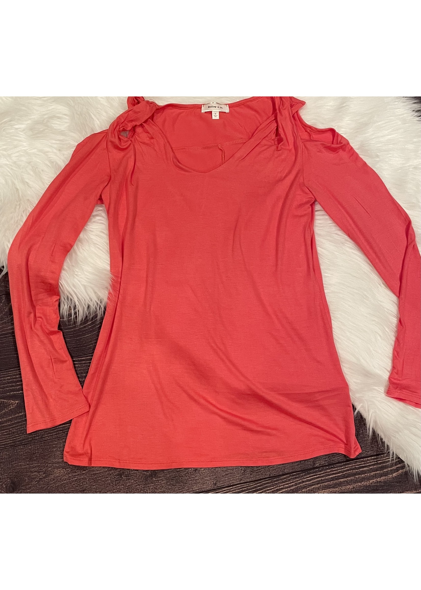 Coral Criss Cross Cold Shoulder Long Sleeve Top