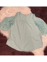 Mint Cold Shoulder Lace Sleeve Top