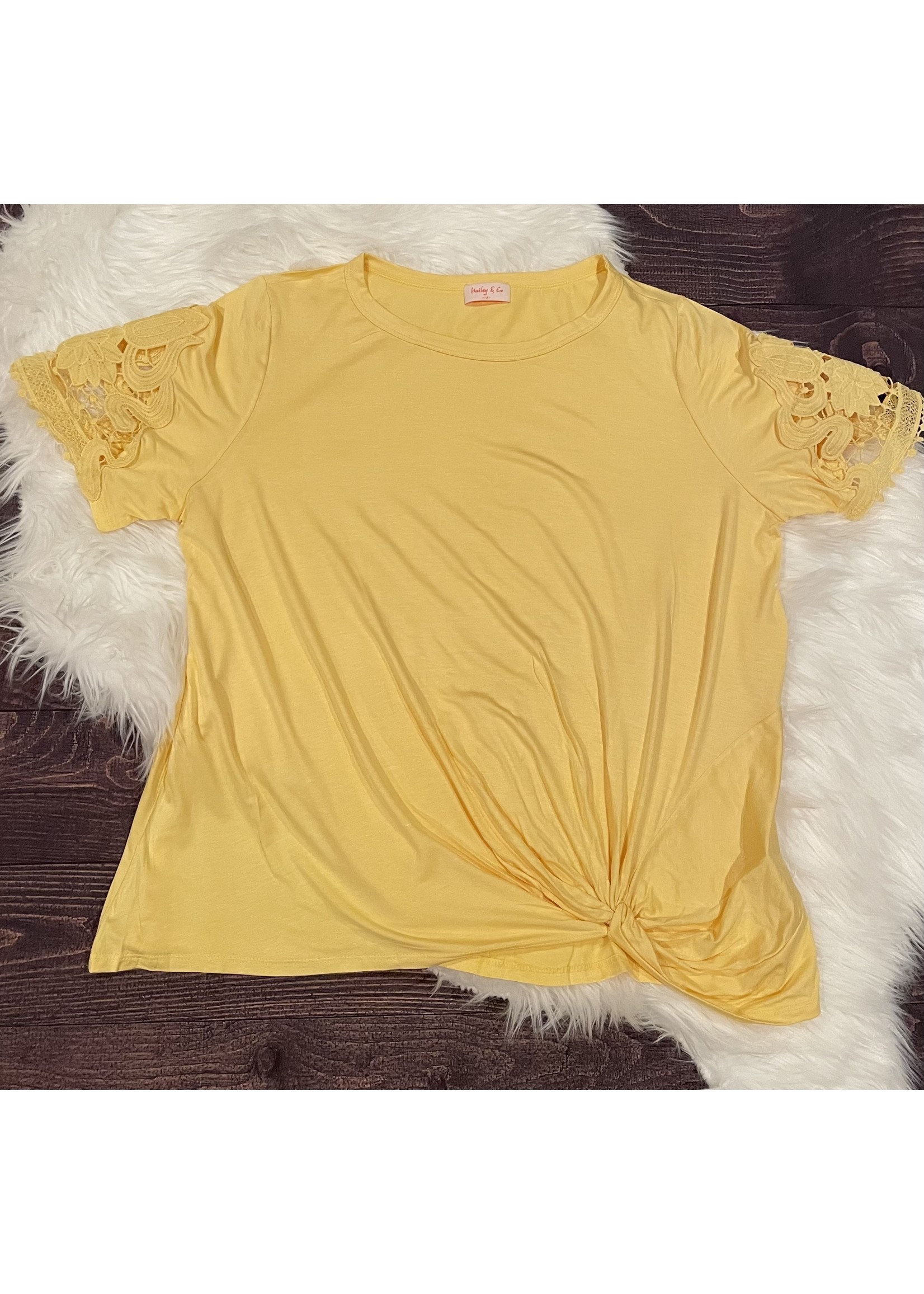 Yellow Twist  Lace Sleeve Top
