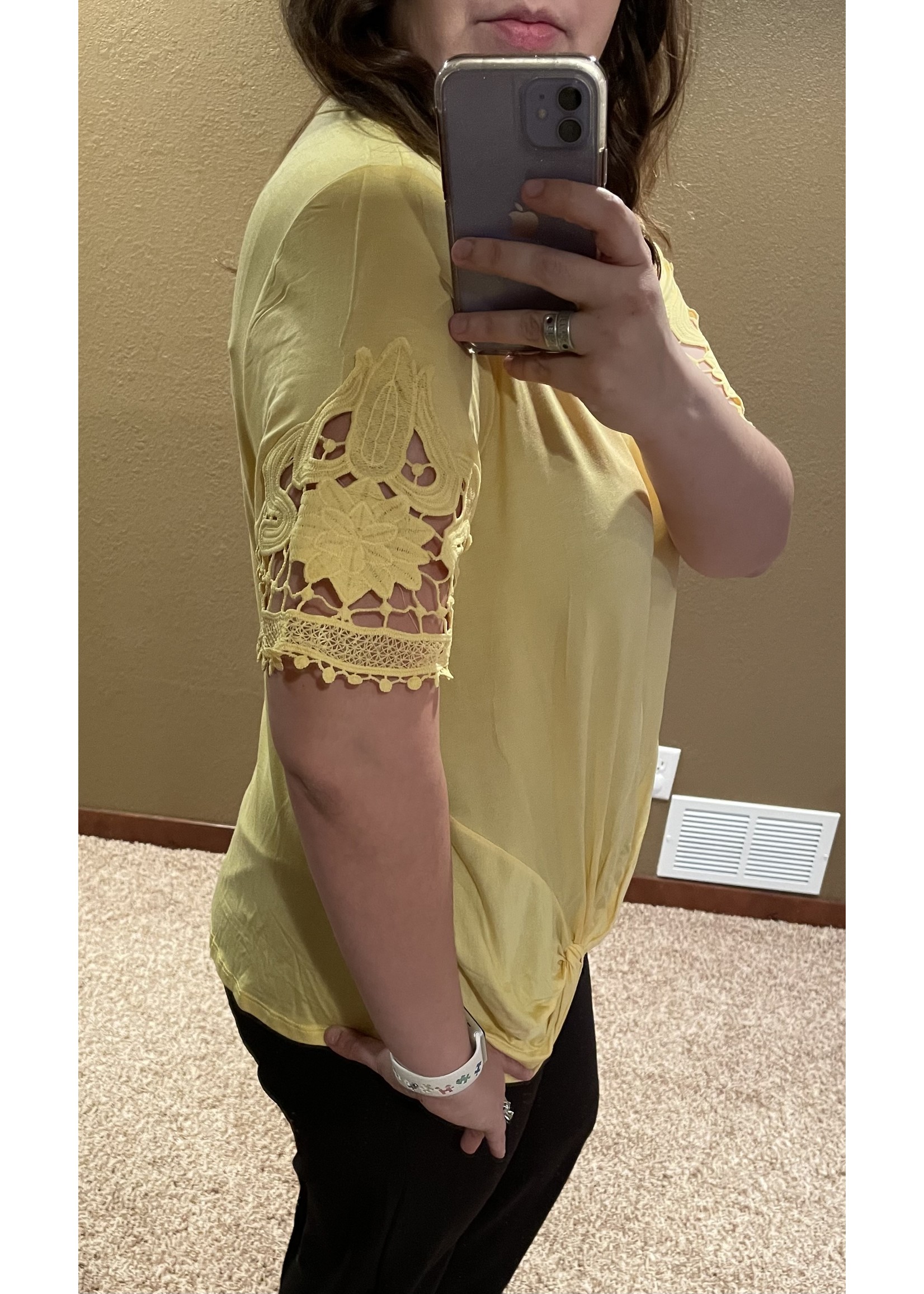 Yellow Twist  Lace Sleeve Top