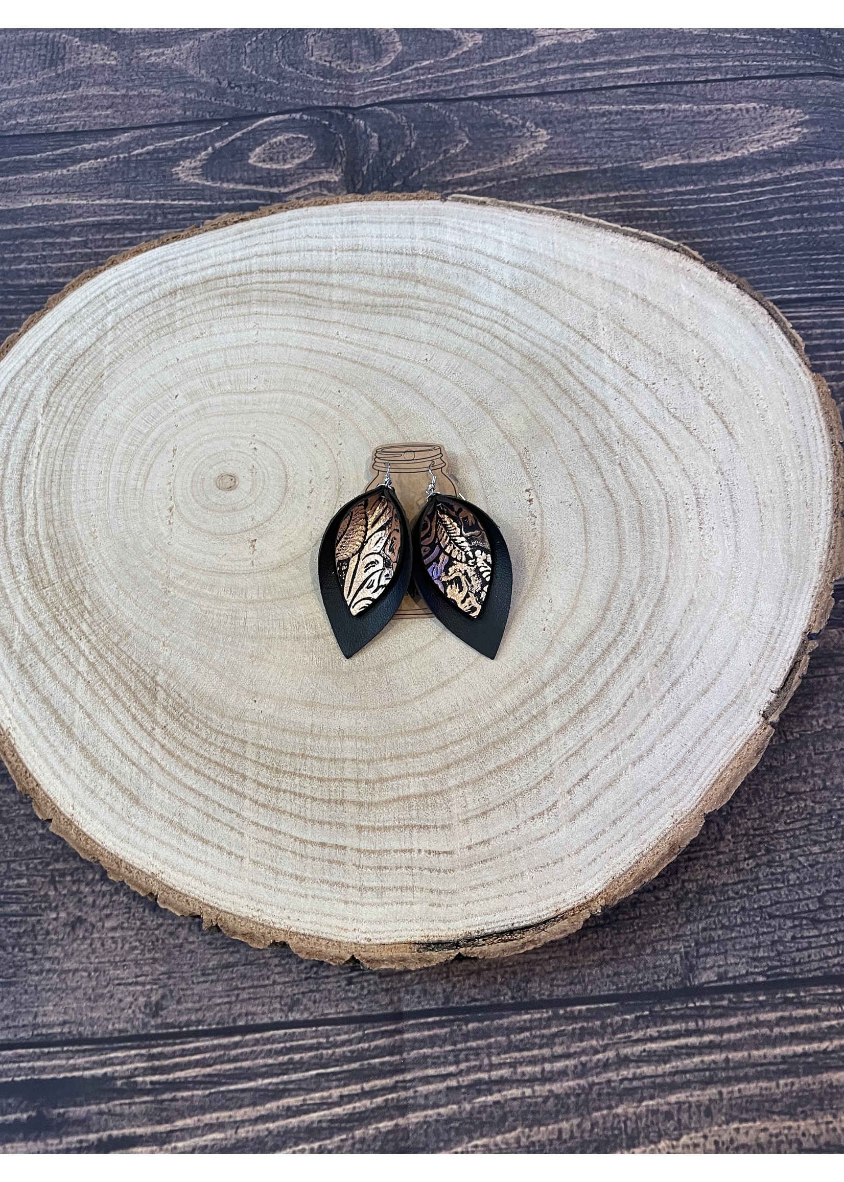 Black and Gold Leather Earrings