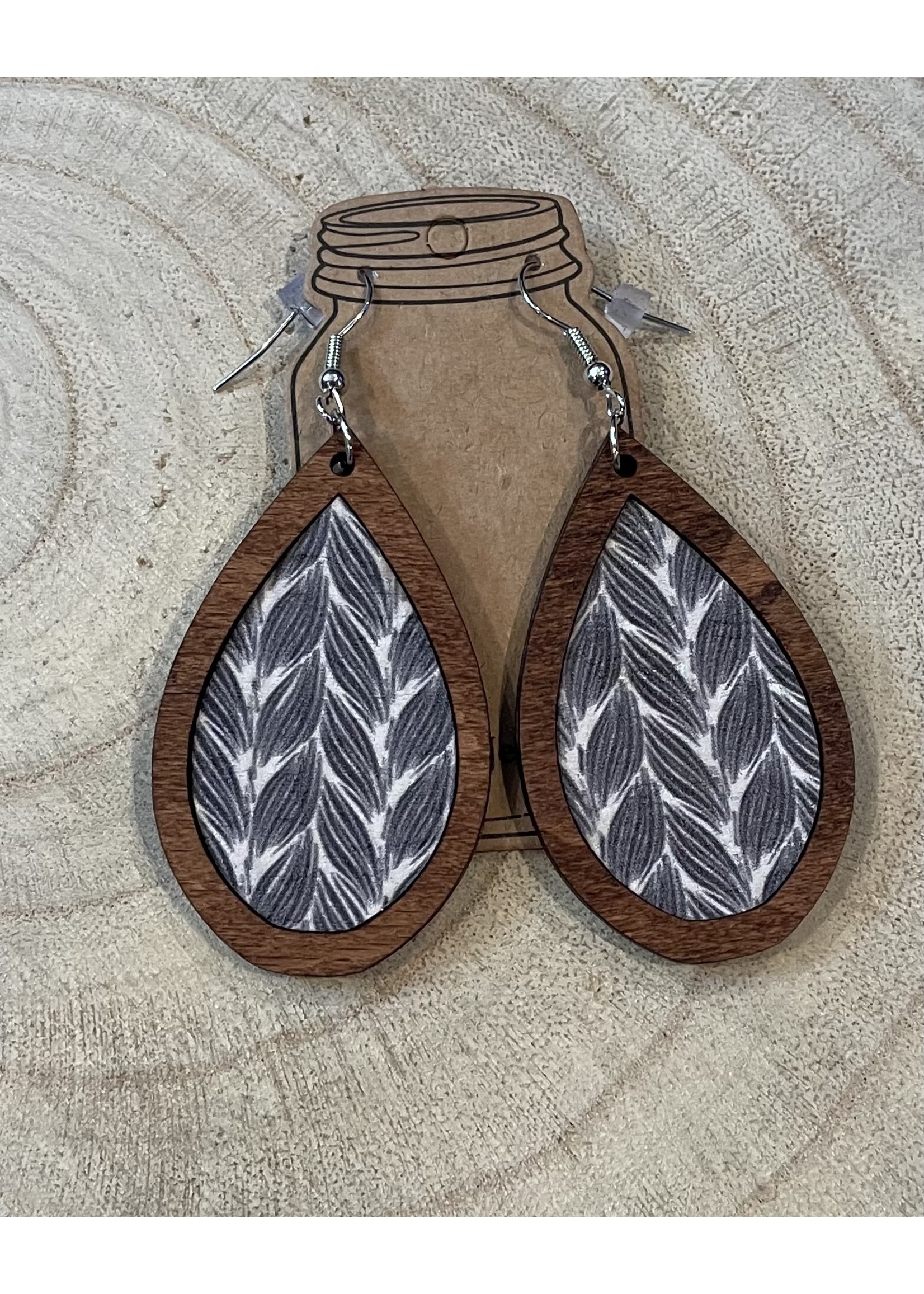 Lightweight Wood Earrings with Blue Cork Inset