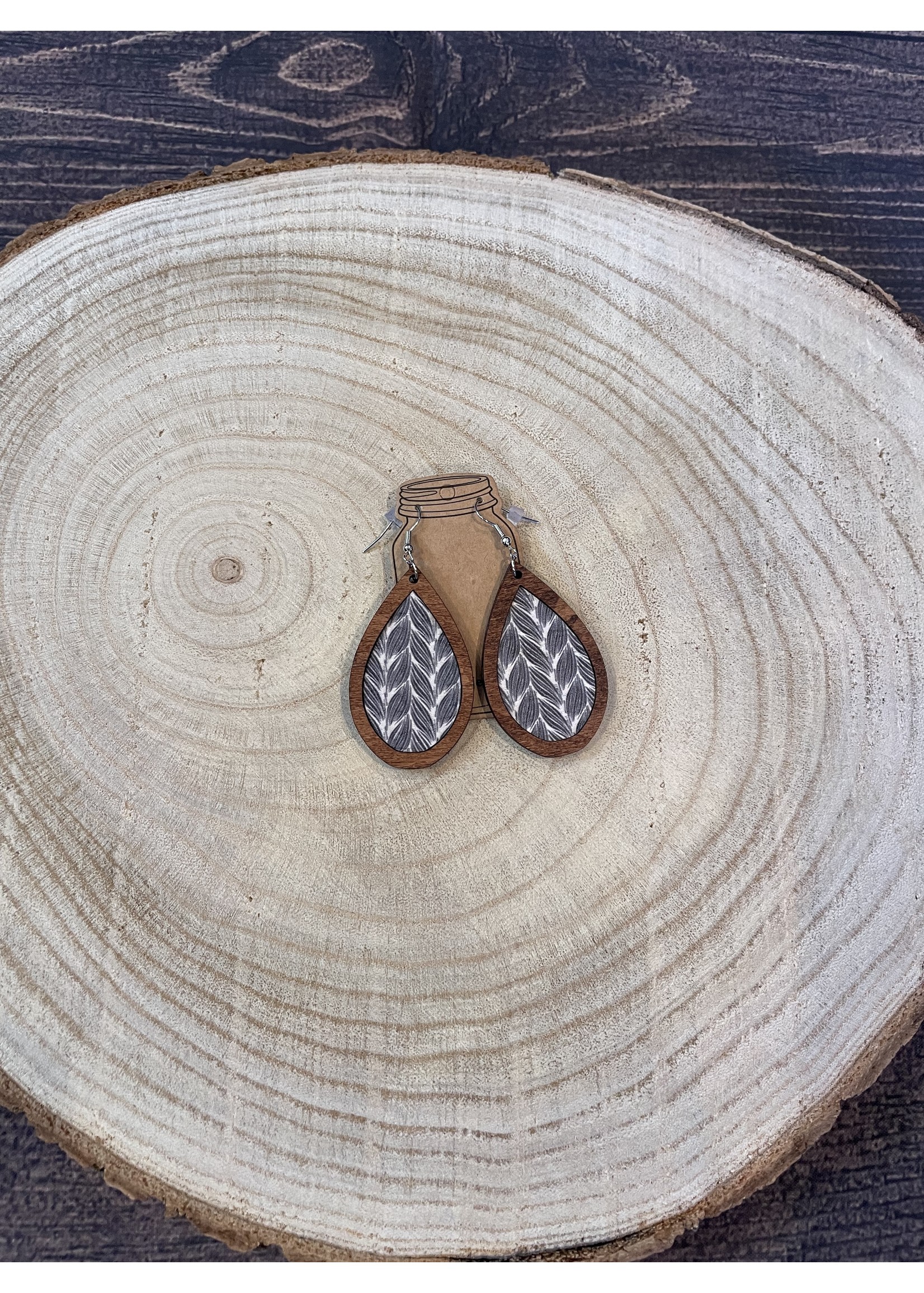 Lightweight Wood Earrings with Blue Cork Inset
