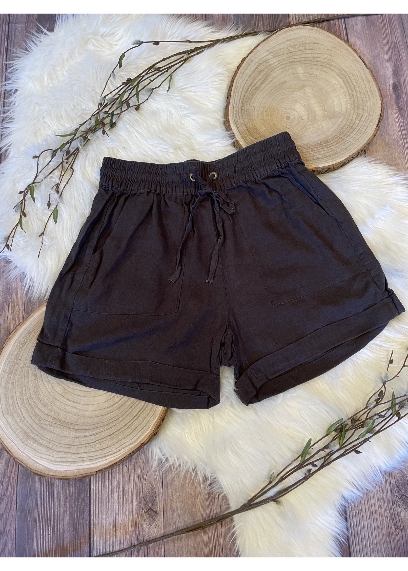 Linen Drawstring Shorts With Pockets