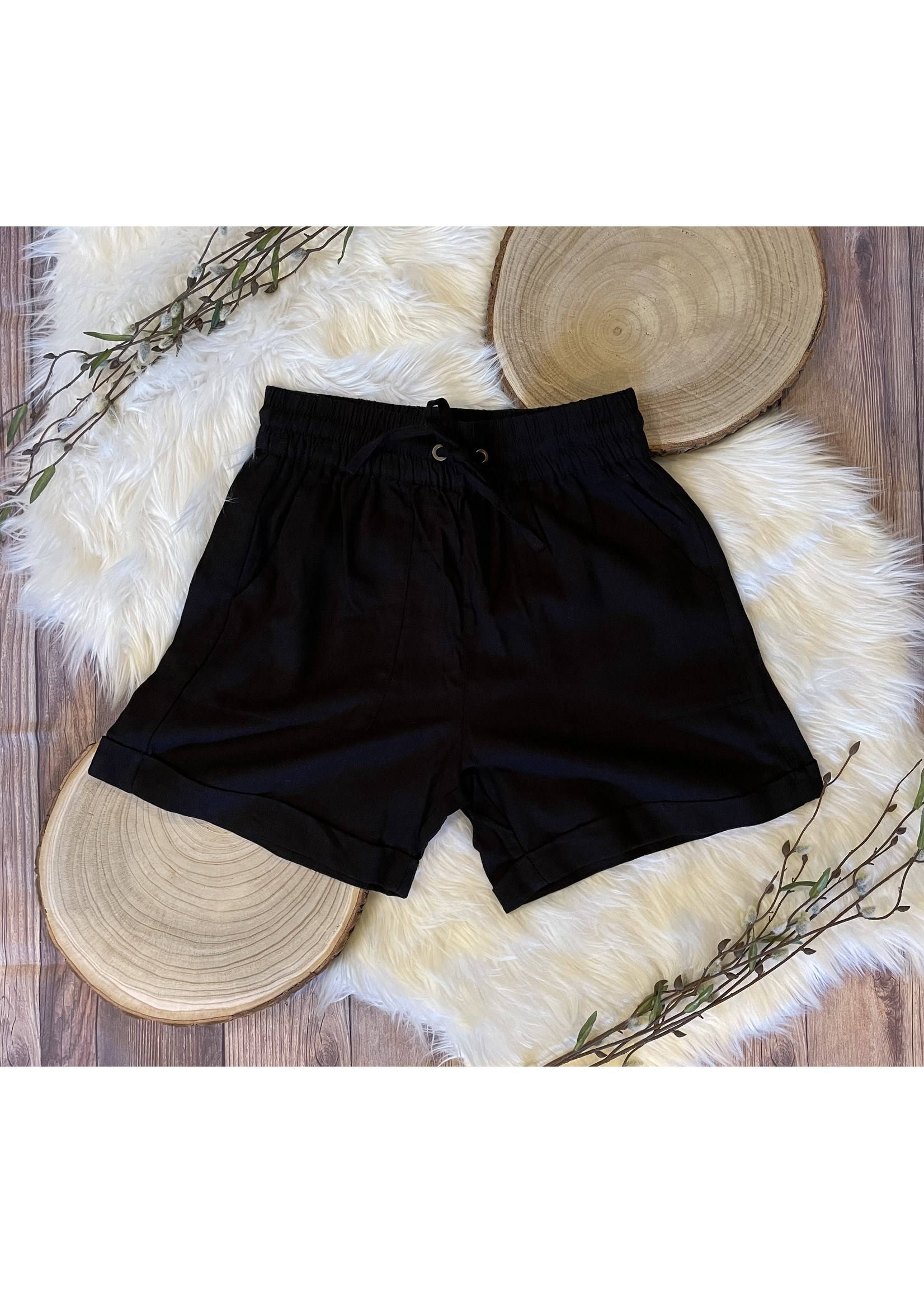 Linen Drawstring Shorts With Pockets