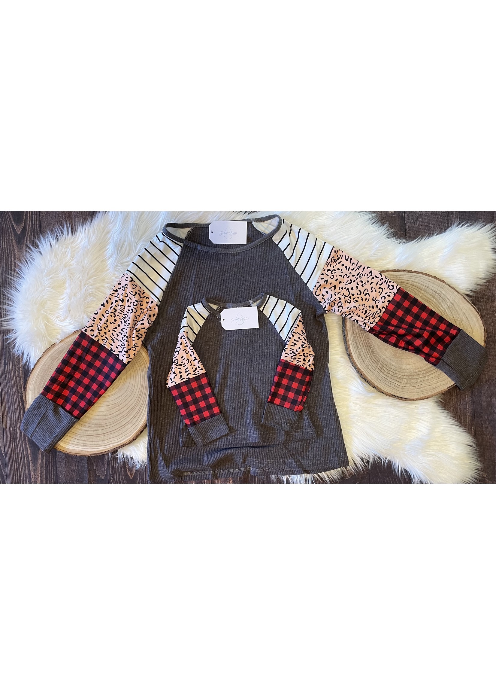 Mommy and Me Buffalo Plaid, Leopard and Stripes Top