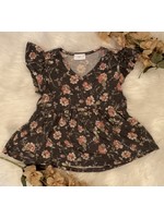 Girls Floral Print Peplum Top with Ruffle Sleeves