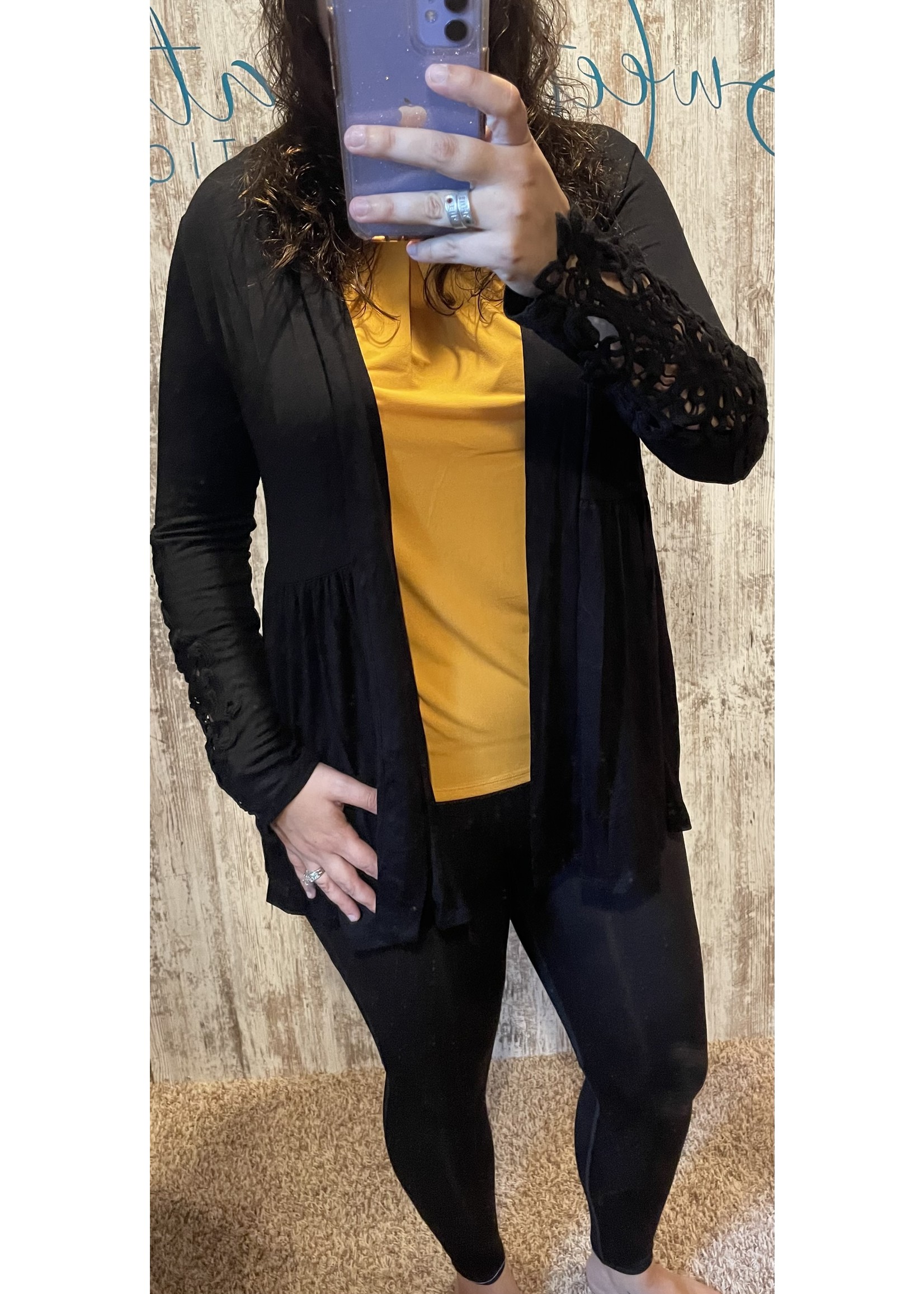 Black Laced Sleeve Cardigan