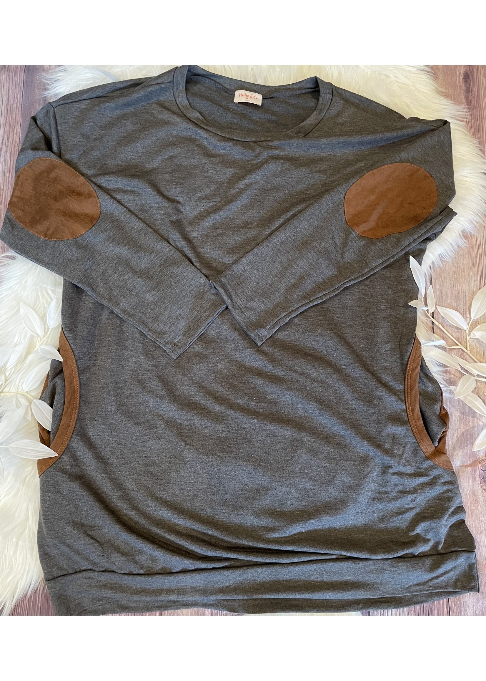 Charcoal and Brown Elbow Patch Top